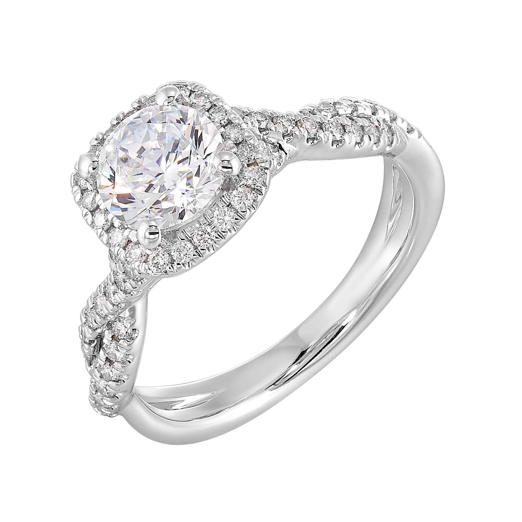 14Kt White Semi Mount 1/3Ctw For 1Ct Round Center