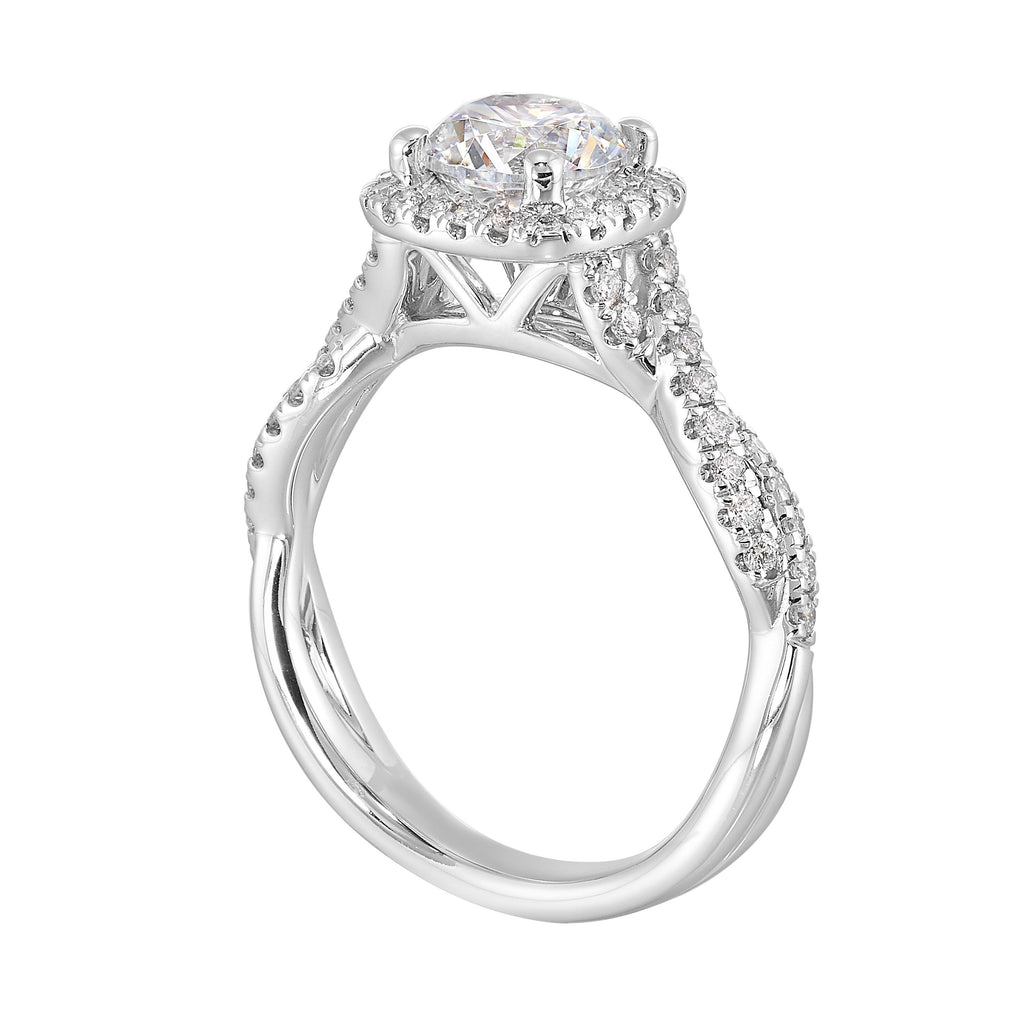 14Kt White Semi Mount 1/3Ctw For 1Ct Round Center