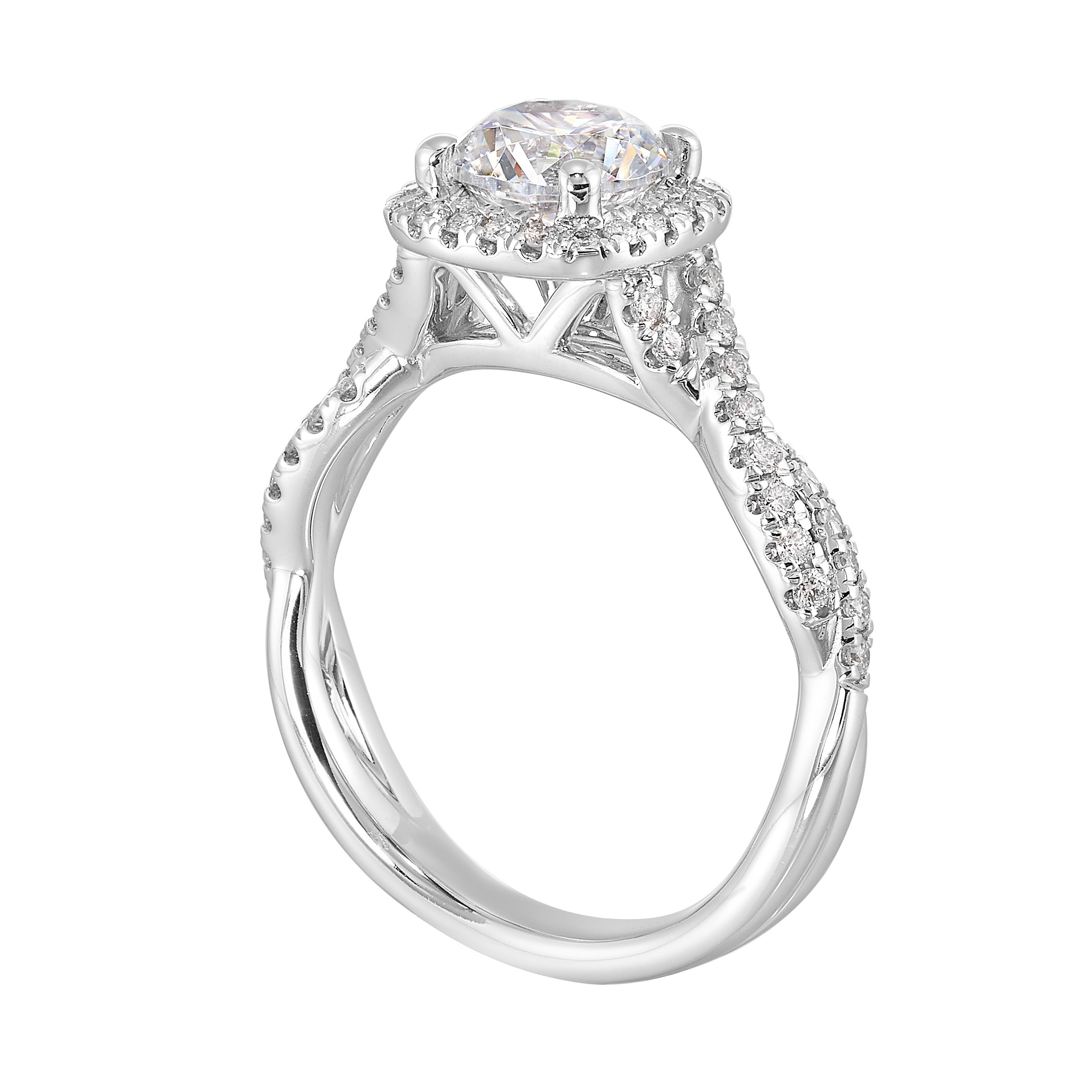 14Kt White Semi Mount 1/3Ctw For 1Ct Round Center