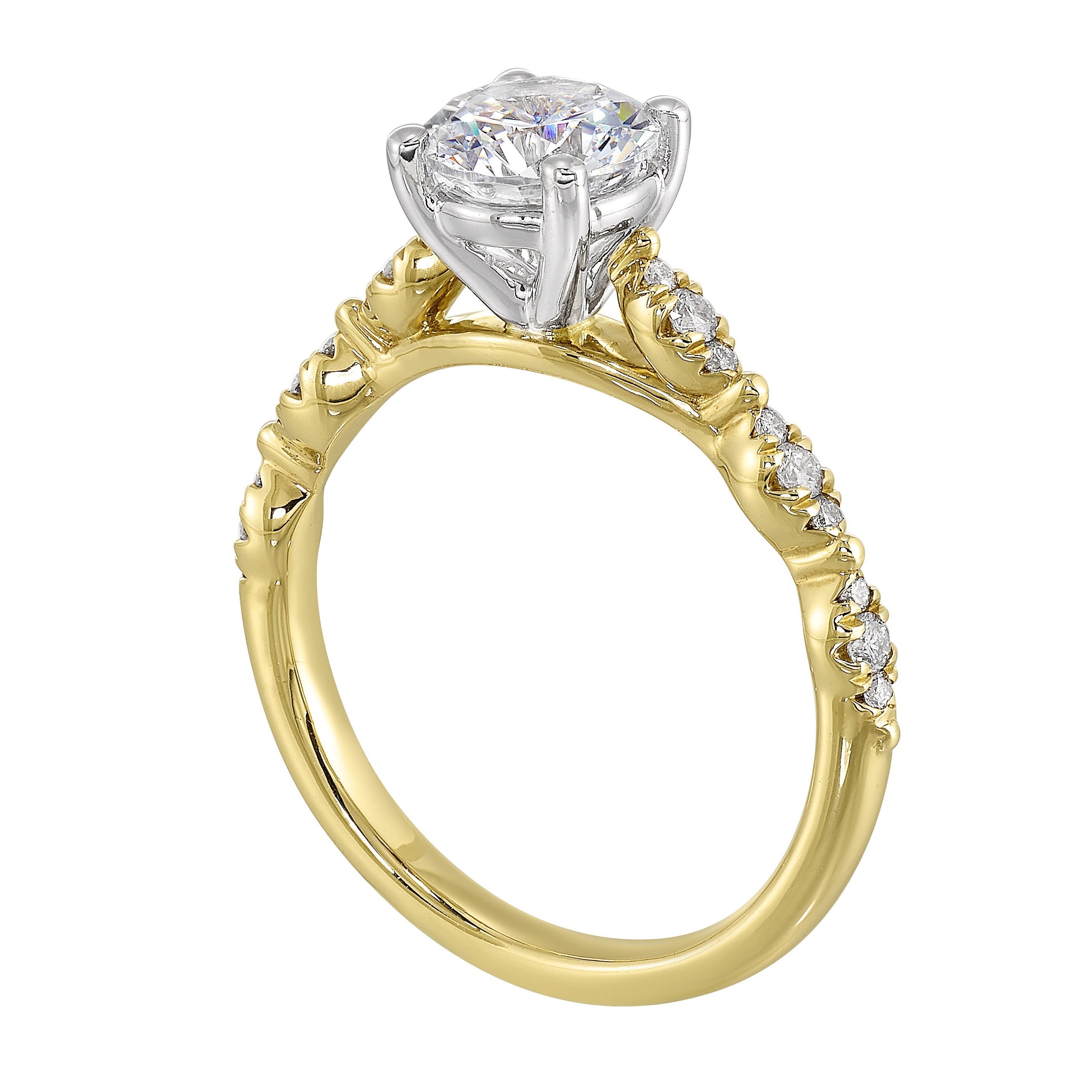 14Kt White Yellow Semi Mount 1/6Ctw For 1Ct Round Center