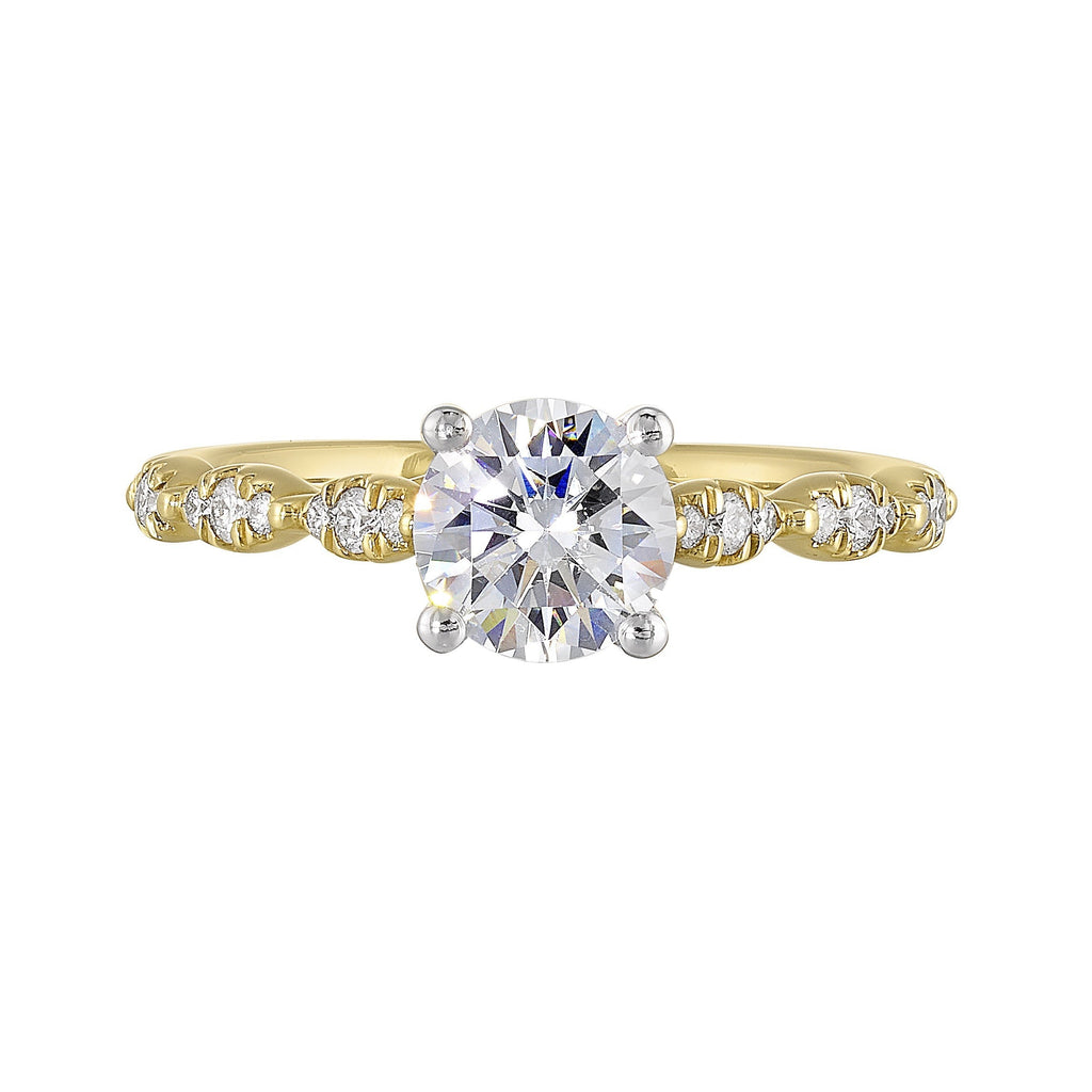 14Kt White Yellow Semi Mount 1/6Ctw For 1Ct Round Center