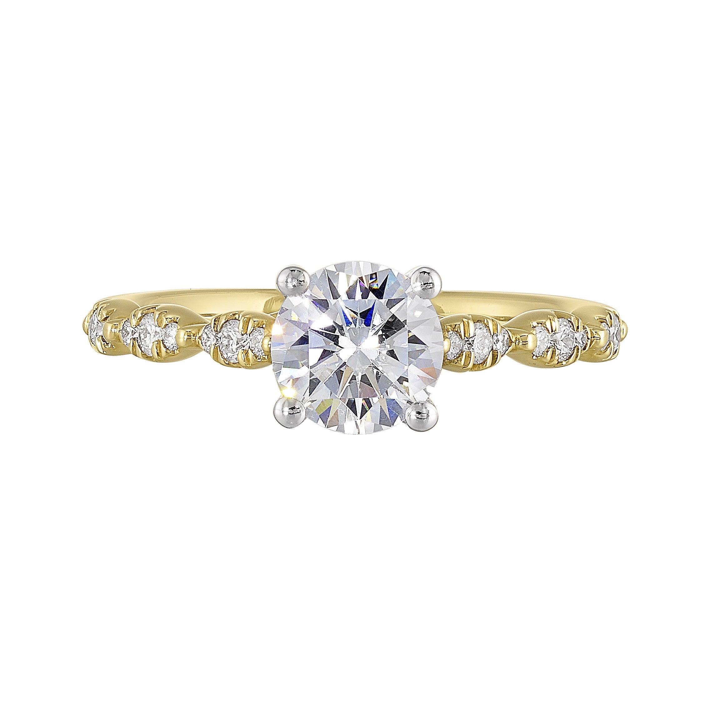 14Kt White Yellow Semi Mount 1/6Ctw For 1Ct Round Center