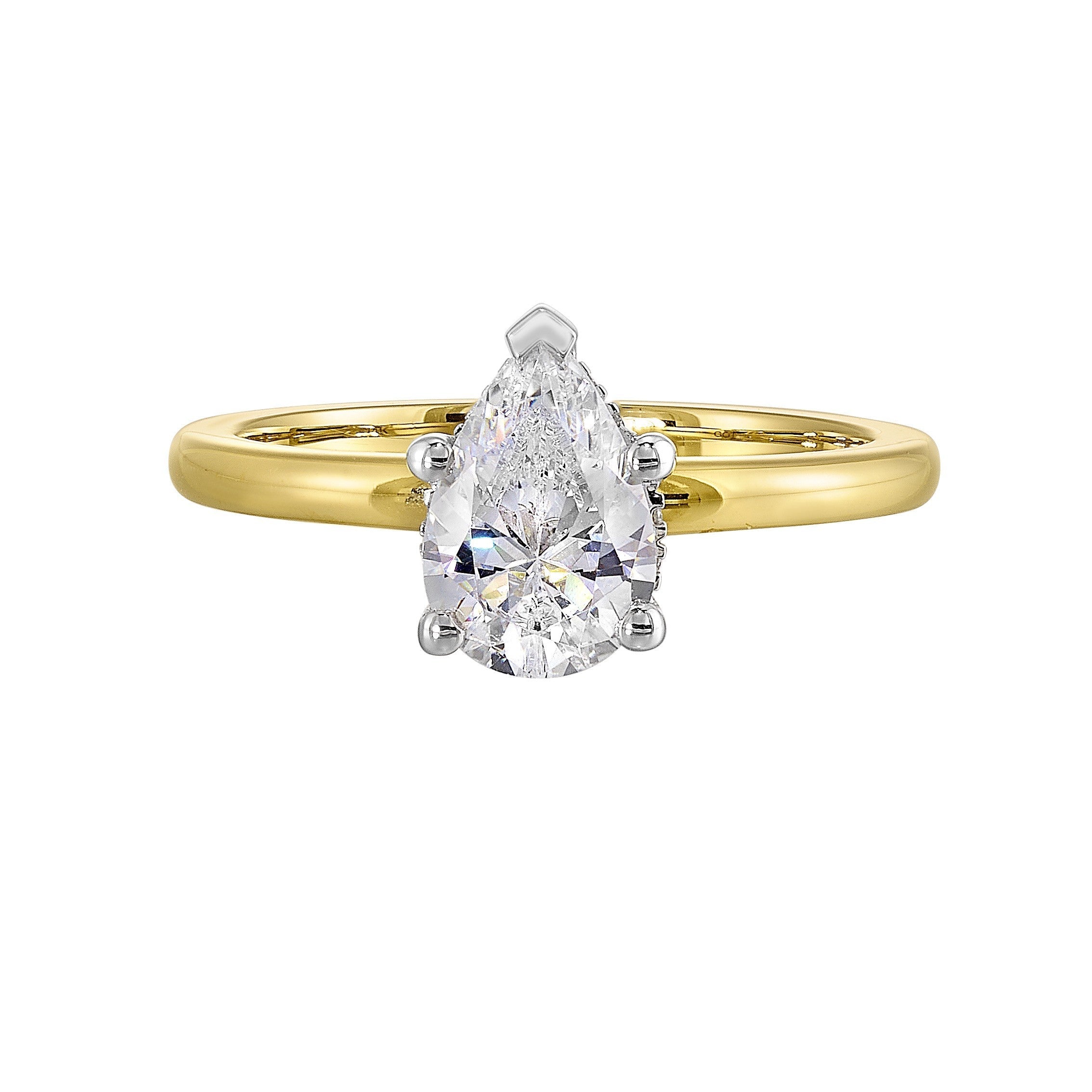 14Kt White Yellow Semi Mount 1/20Ctw For 1 1/2Ct Pear Center