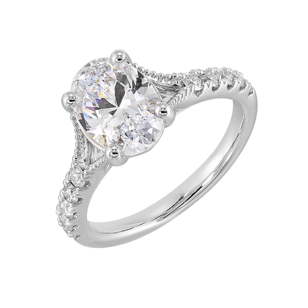 14Kt White Semi Mount 1/3Ctw For 2Ct Oval Center