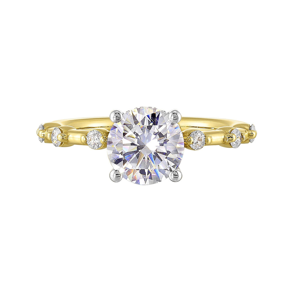 14Kt White Yellow Semi Mount 1/4Ctw For 1 1/2Ct Round Center