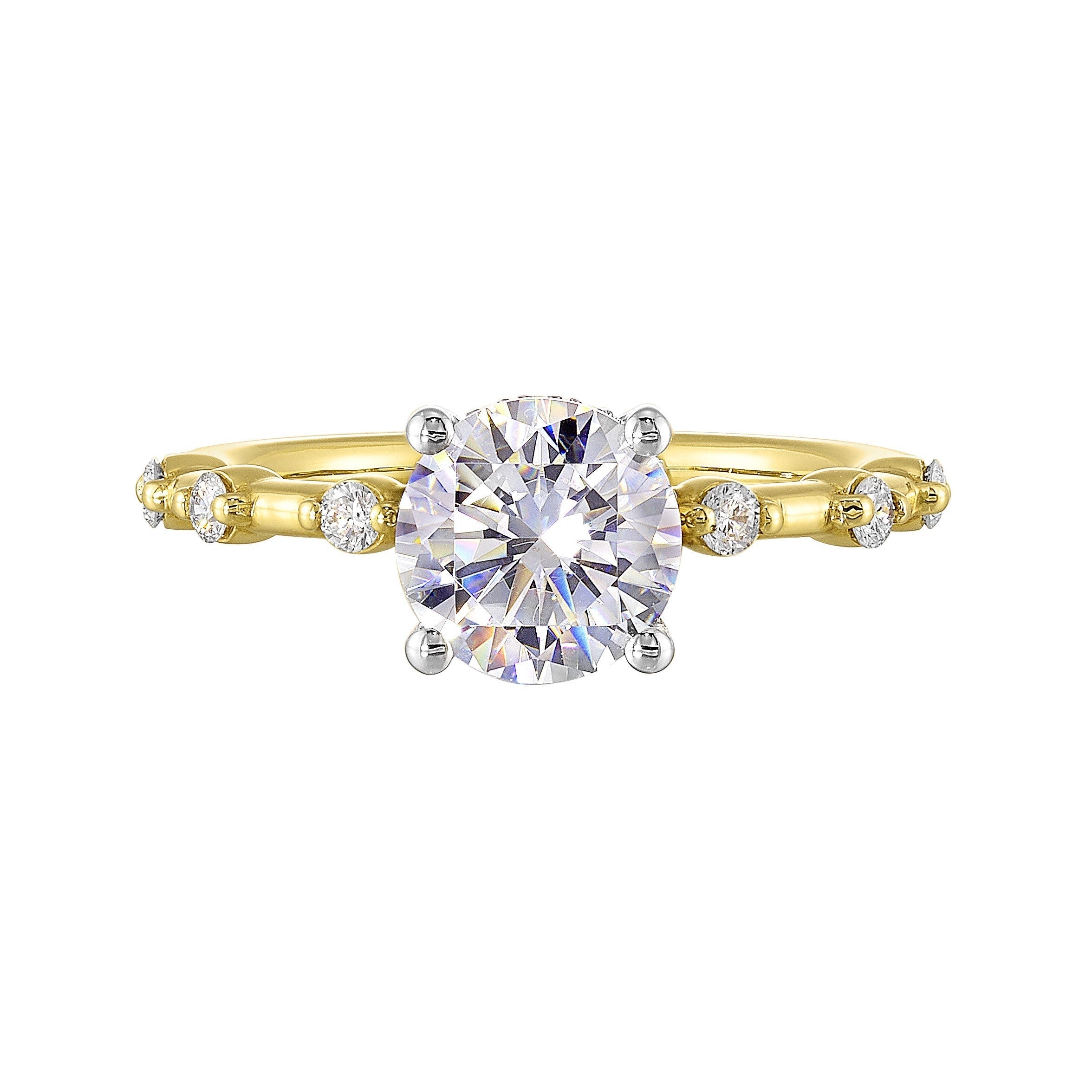 14Kt White Yellow Semi Mount 1/4Ctw For 1 1/2Ct Round Center