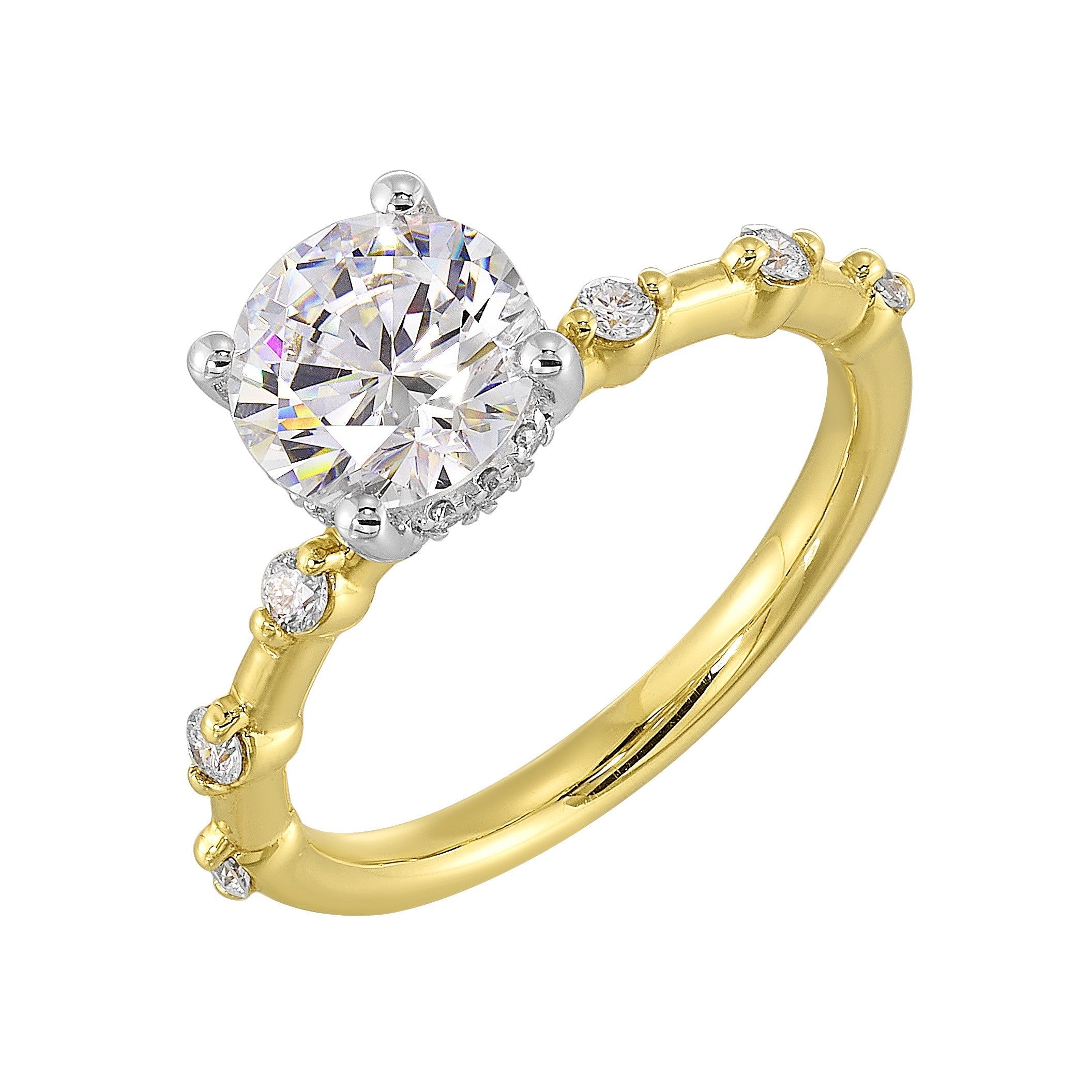 14Kt White Yellow Semi Mount 1/4Ctw For 1 1/2Ct Round Center