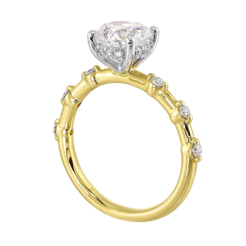 14Kt White Yellow Semi Mount 1/4Ctw For 1 1/2Ct Round Center