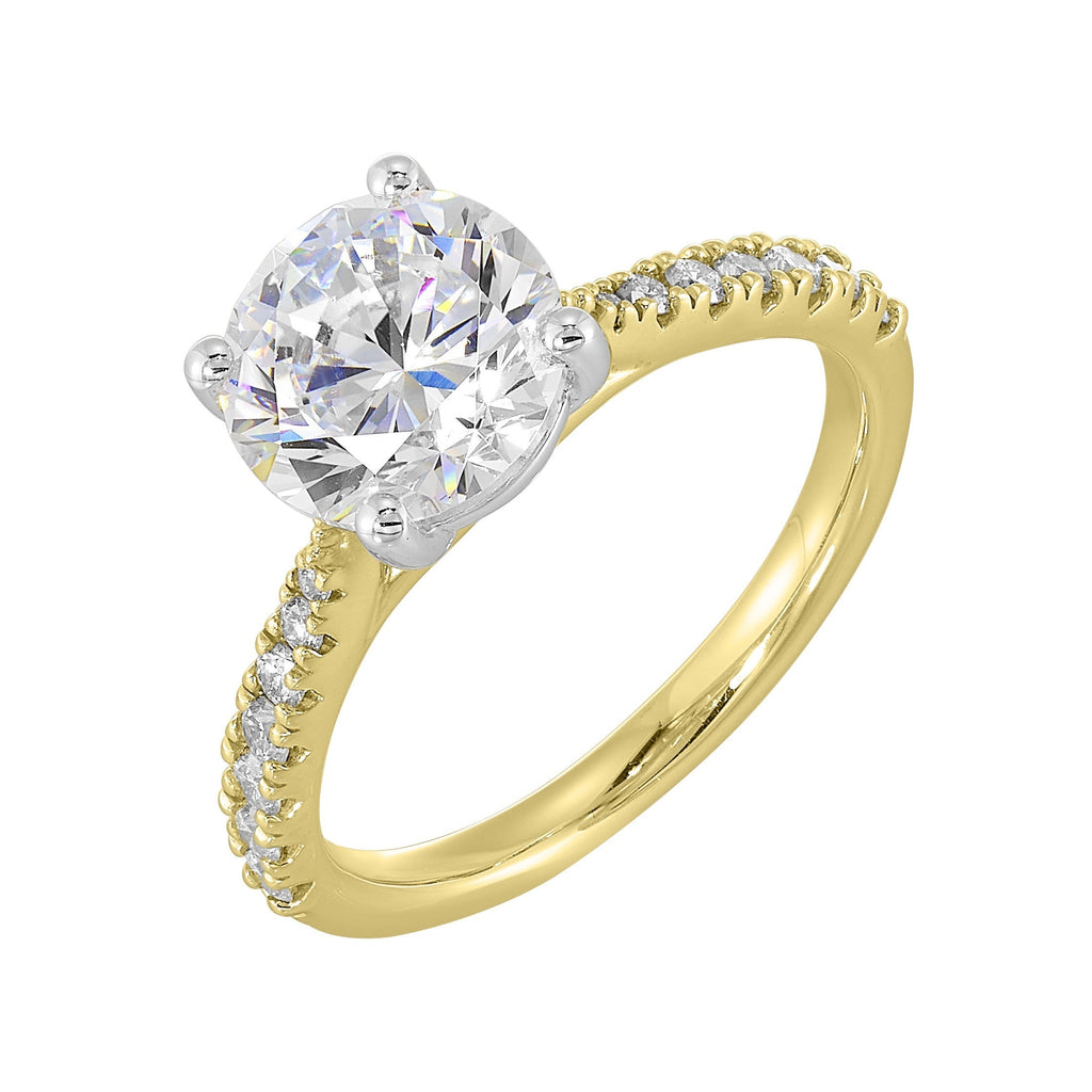 14Kt White Yellow Semi Mount 1/4Ctw For 2Ct Round Center