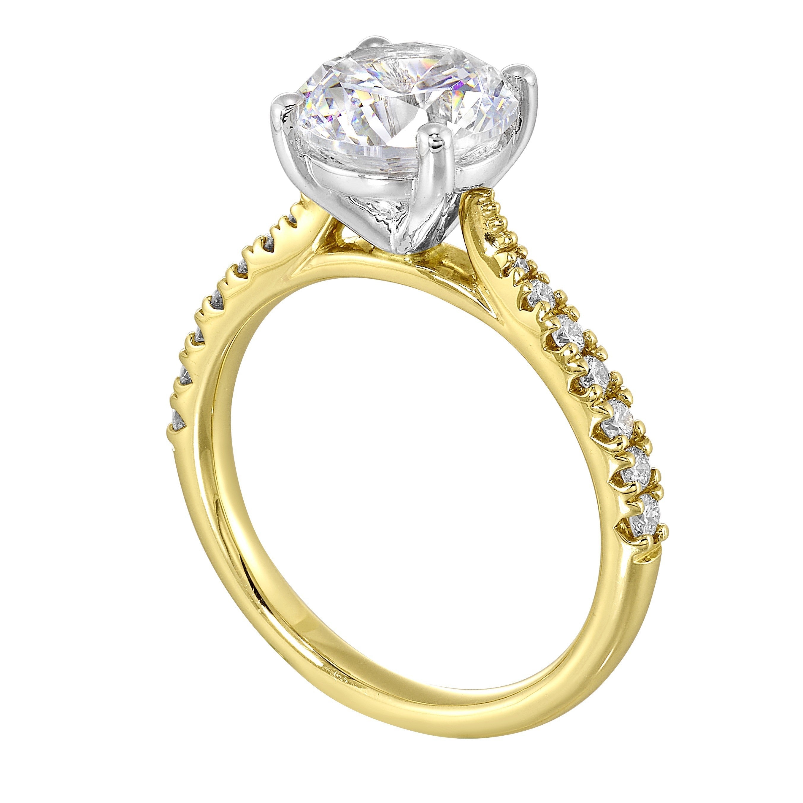 14Kt White Yellow Semi Mount 1/4Ctw For 2Ct Round Center