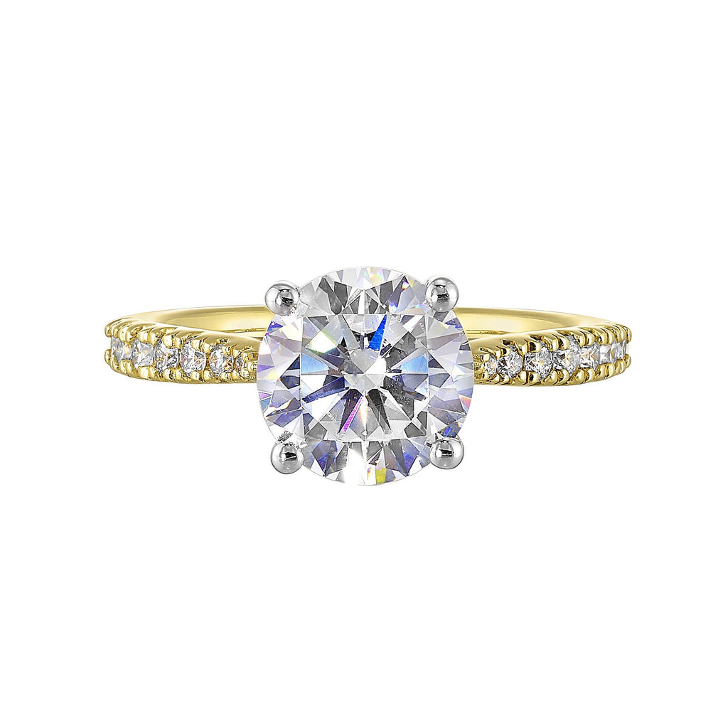 14Kt White Yellow Semi Mount 1/4Ctw For 2Ct Round Center