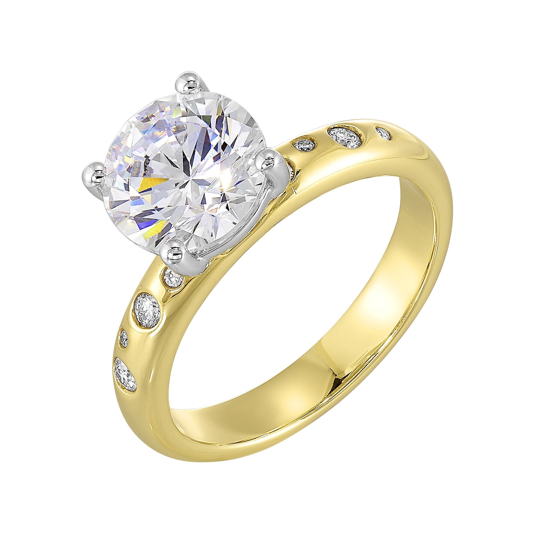 14Kt Whiite Yellow Semi Mount 1/10Ctw For 2Ct Round Center