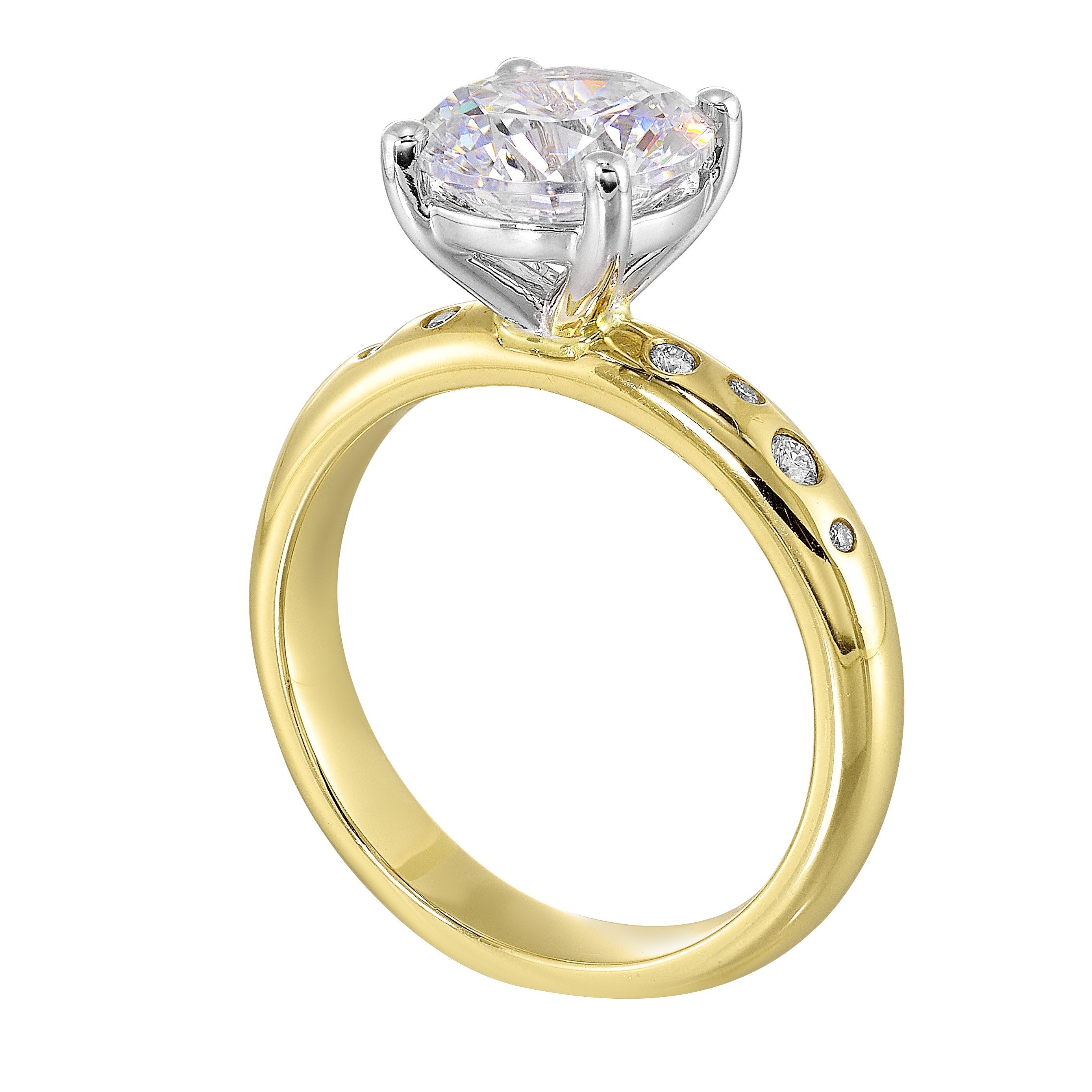 14Kt Whiite Yellow Semi Mount 1/10Ctw For 2Ct Round Center