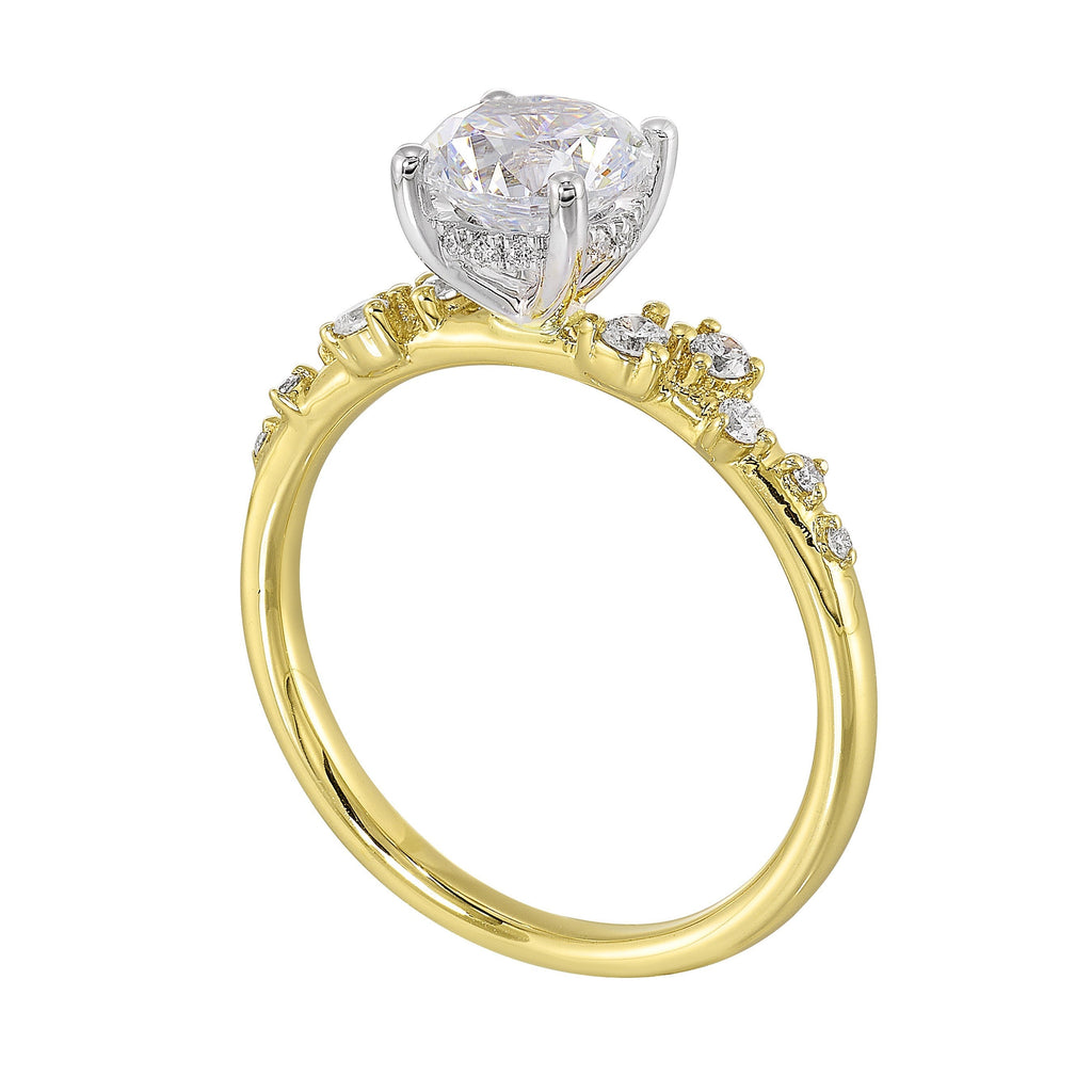 14Kt White Yellow Semi Mount 1/5Ctw For 1Ct Round Center