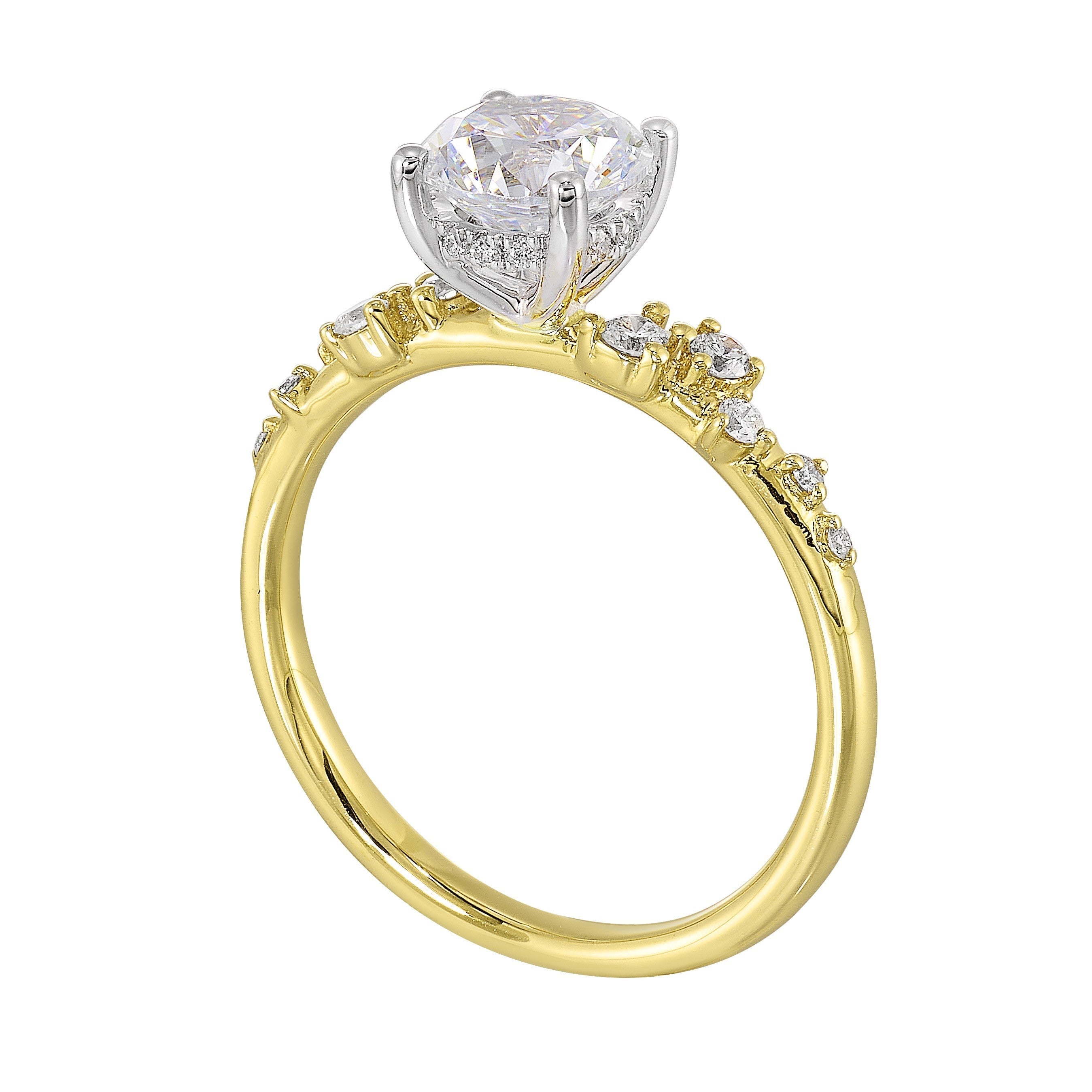 14Kt White Yellow Semi Mount 1/5Ctw For 1Ct Round Center