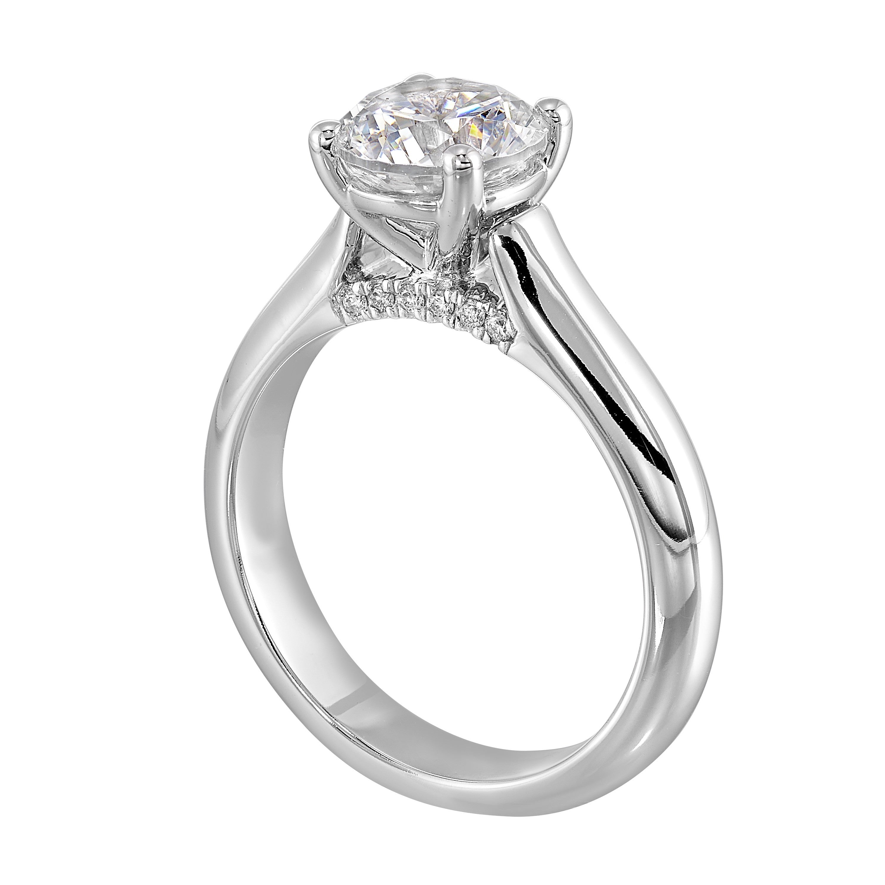 14Kt White Semi Mount 1/20Ctw For 1 1/2Ct Round Center