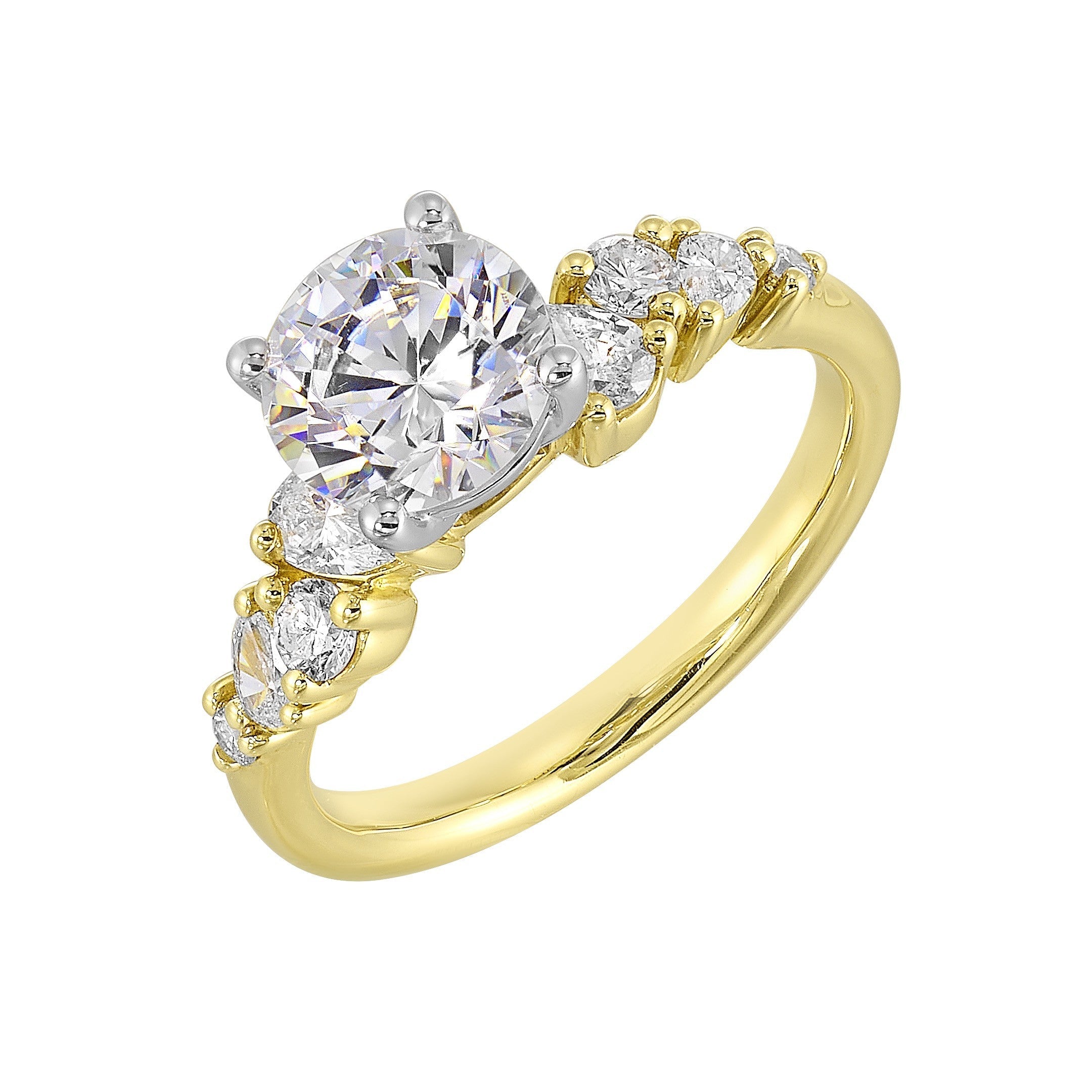 14Kt White Yellow Semi Mount 1/2Ctw For 1 1/2Ct Round Center