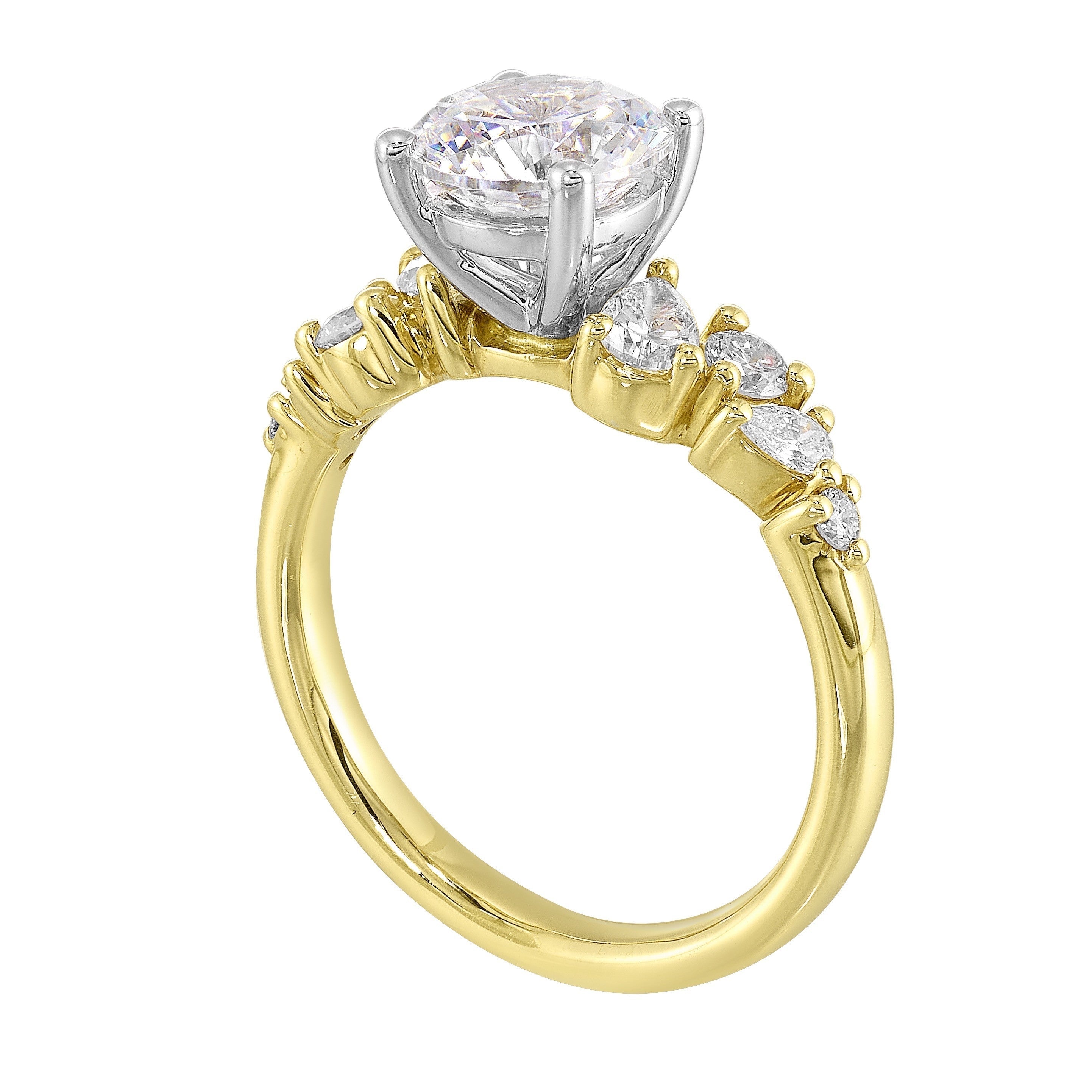 14Kt White Yellow Semi Mount 1/2Ctw For 1 1/2Ct Round Center