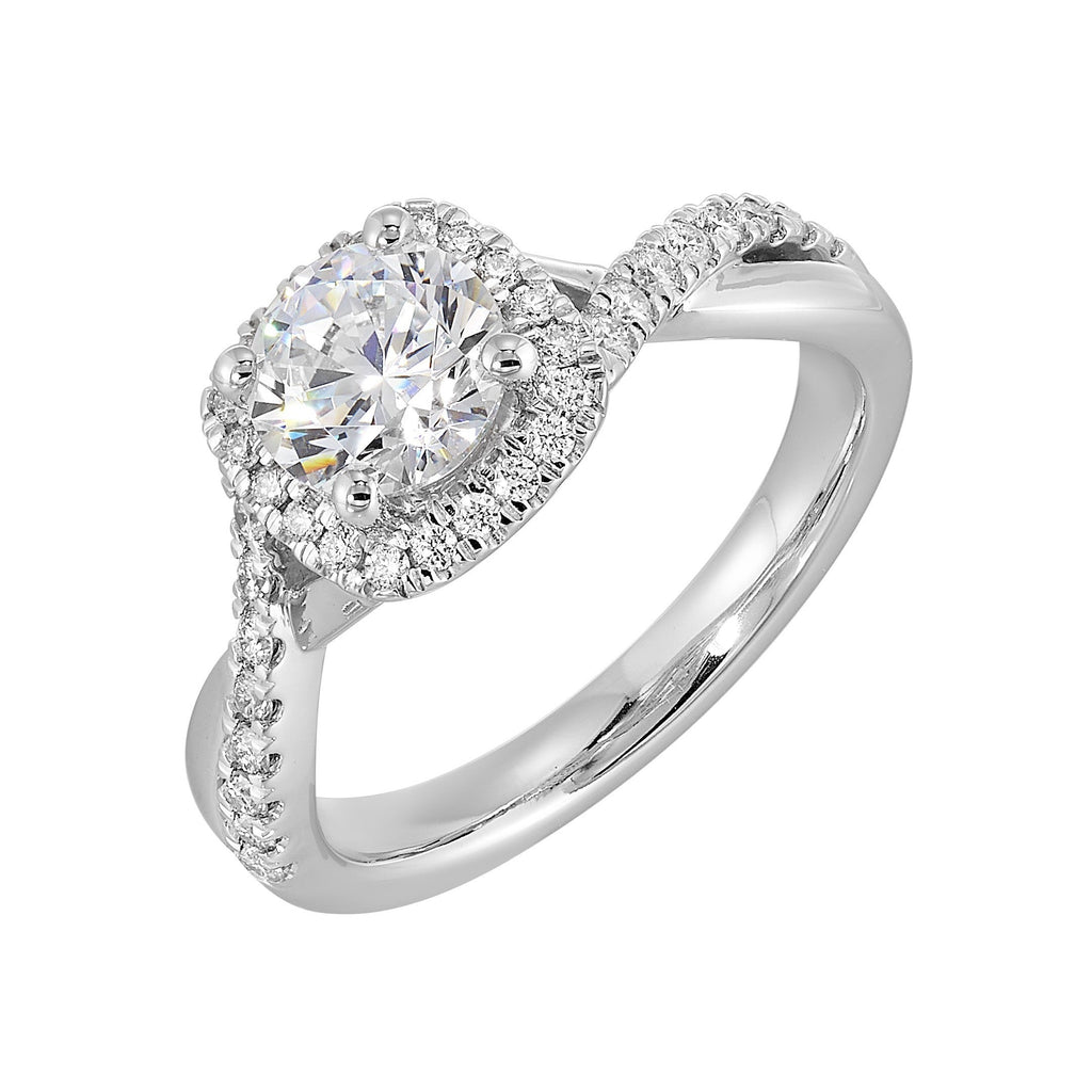 14Kt White Semi Mount 1/4Ctw For 1Ct Round Center