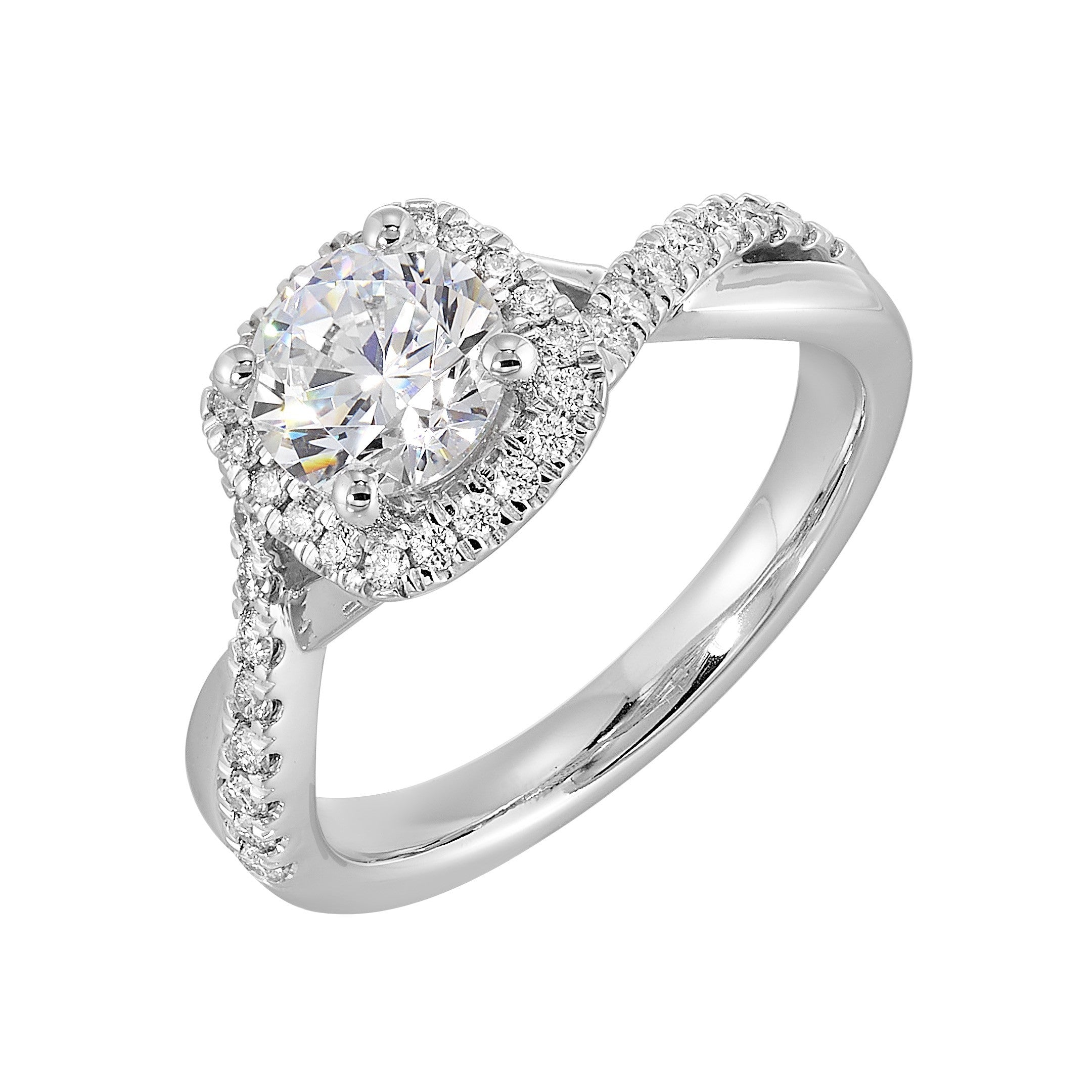 14Kt White Semi Mount 1/4Ctw For 1Ct Round Center