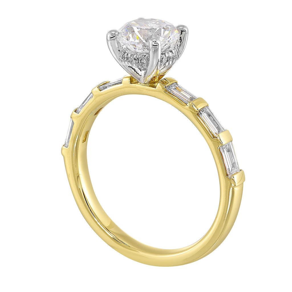 14Kt White Yellow Semi Mount 1/2Ctw For 1Ct Round Center