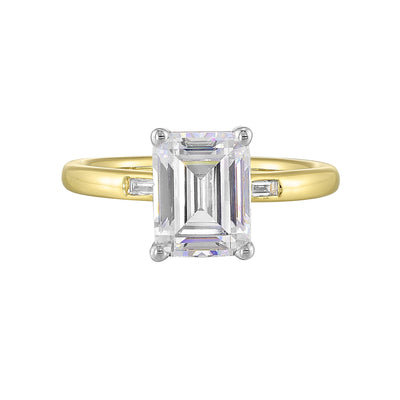 14Kt White Yellow Semi Mount 1/15Ctw For 2Ct Emeral Cut Center