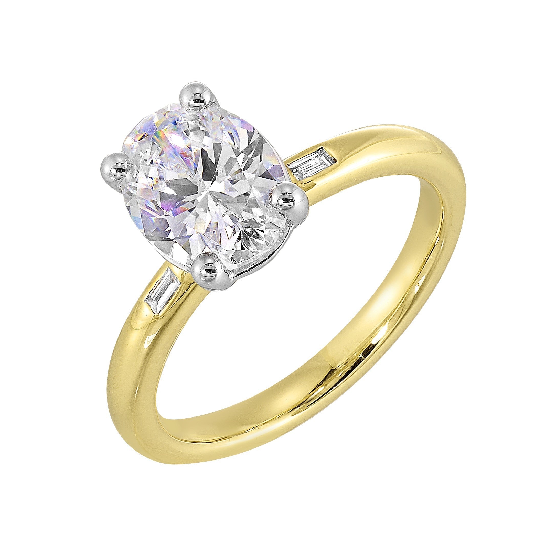 14Kt White Yellow Semi Mount 1/20Ctw For 2Ct Oval Center
