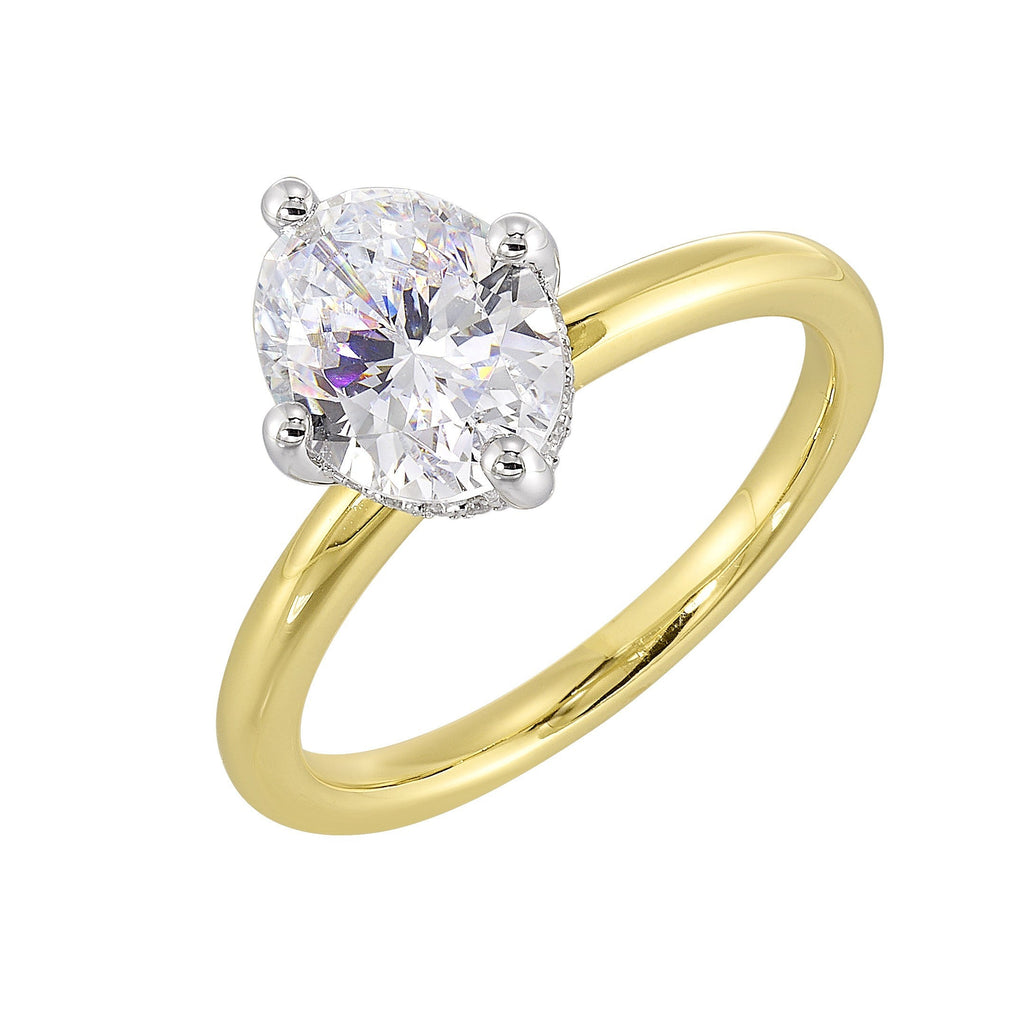 14Kt White Yellow Semi Mount 1/20Ctw For 2Ct Oval Center