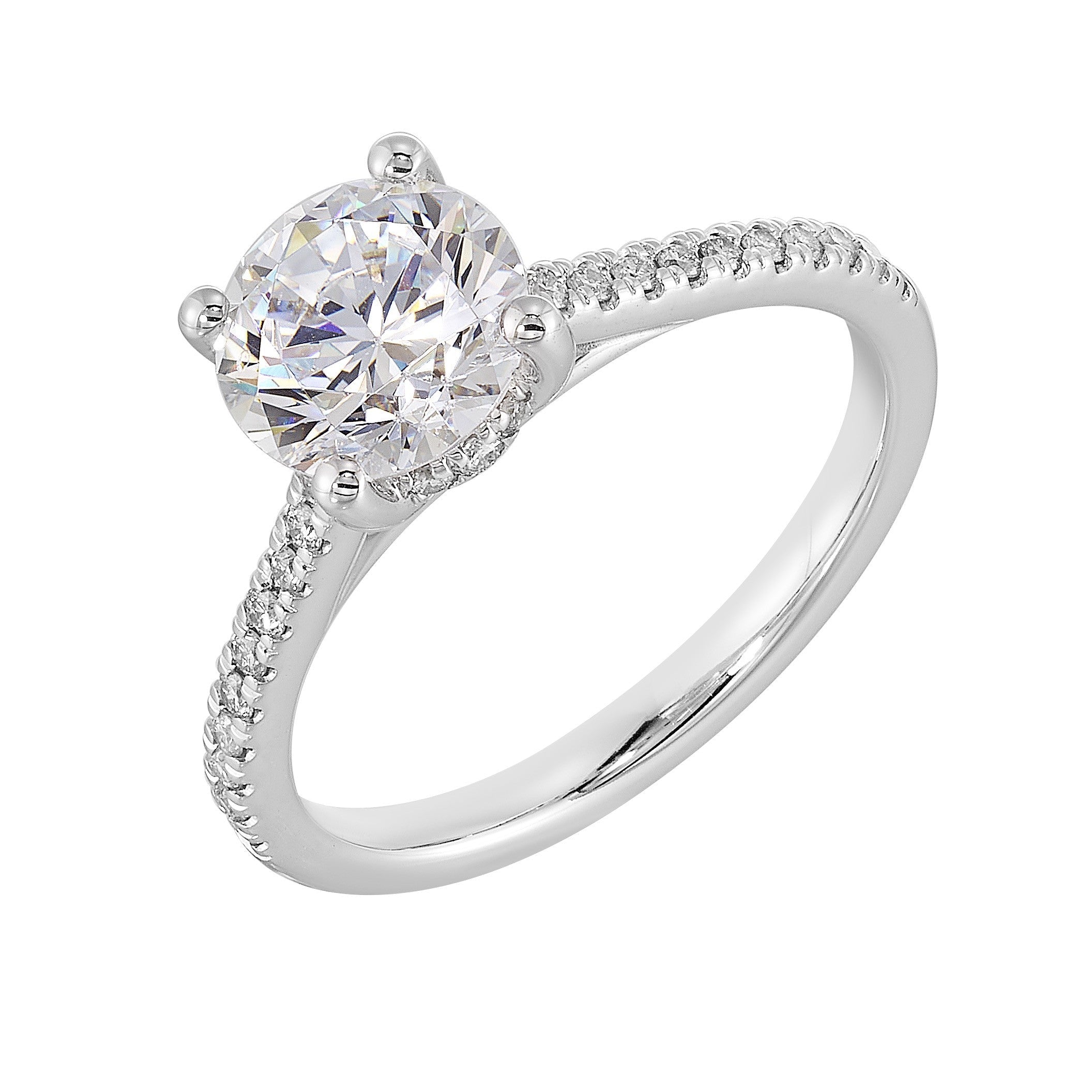 14Kt White Semi Mount 1/5Ctw For 1 1/2Ct Round Center