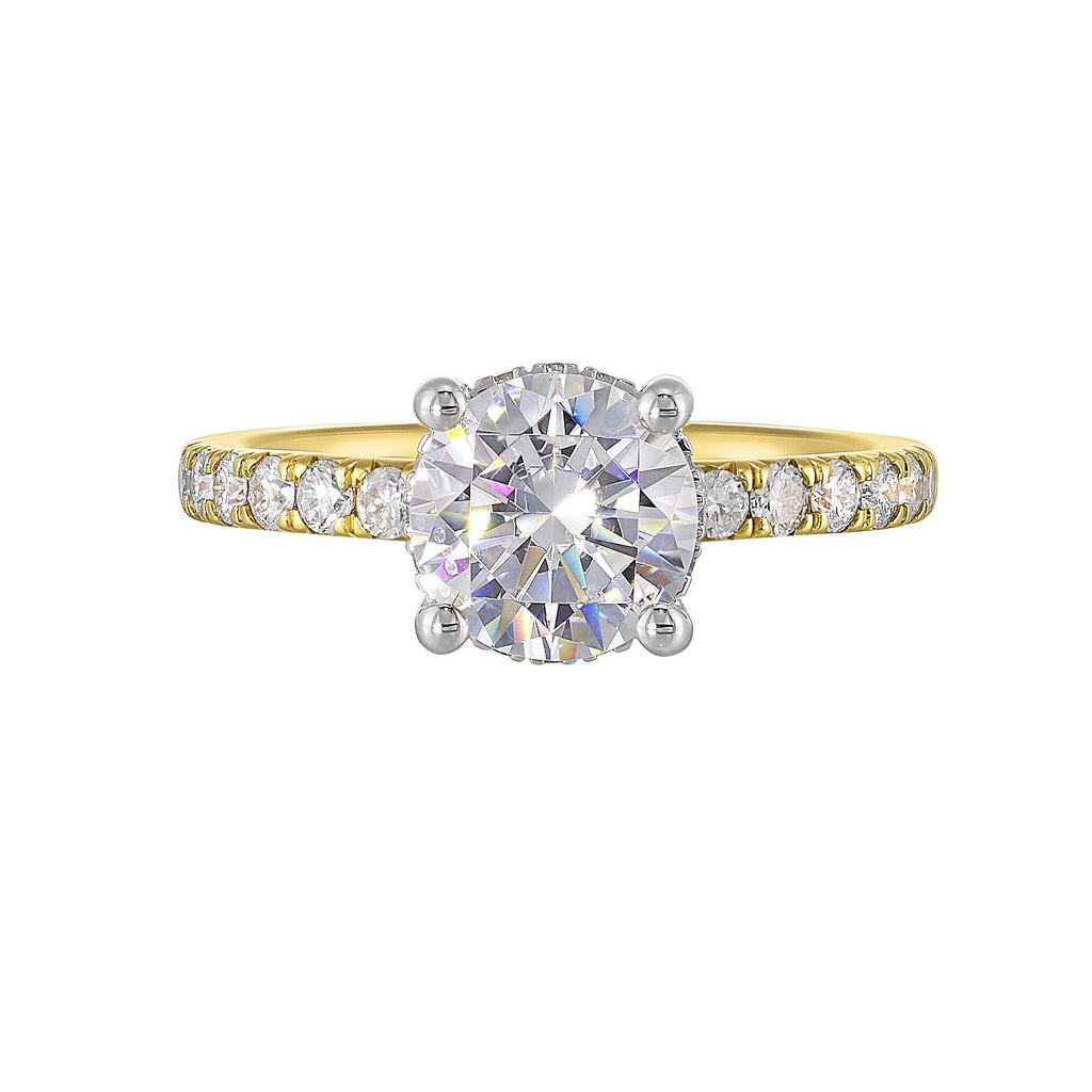 14Kt White Yellow Semi Mount 3/8Ctw For 1 1/2Ct Round Center