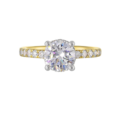 14Kt White Yellow Semi Mount 3/8Ctw For 1 1/2Ct Round Center