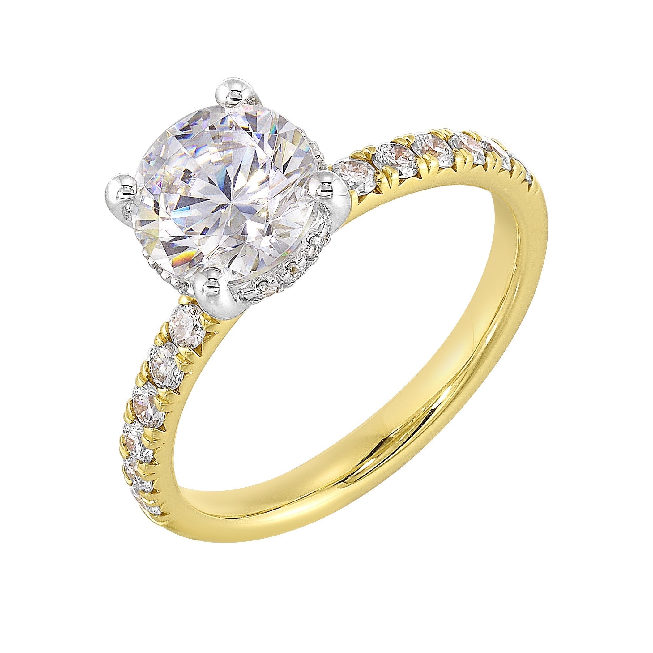 14Kt White Yellow Semi Mount 3/8Ctw For 1 1/2Ct Round Center