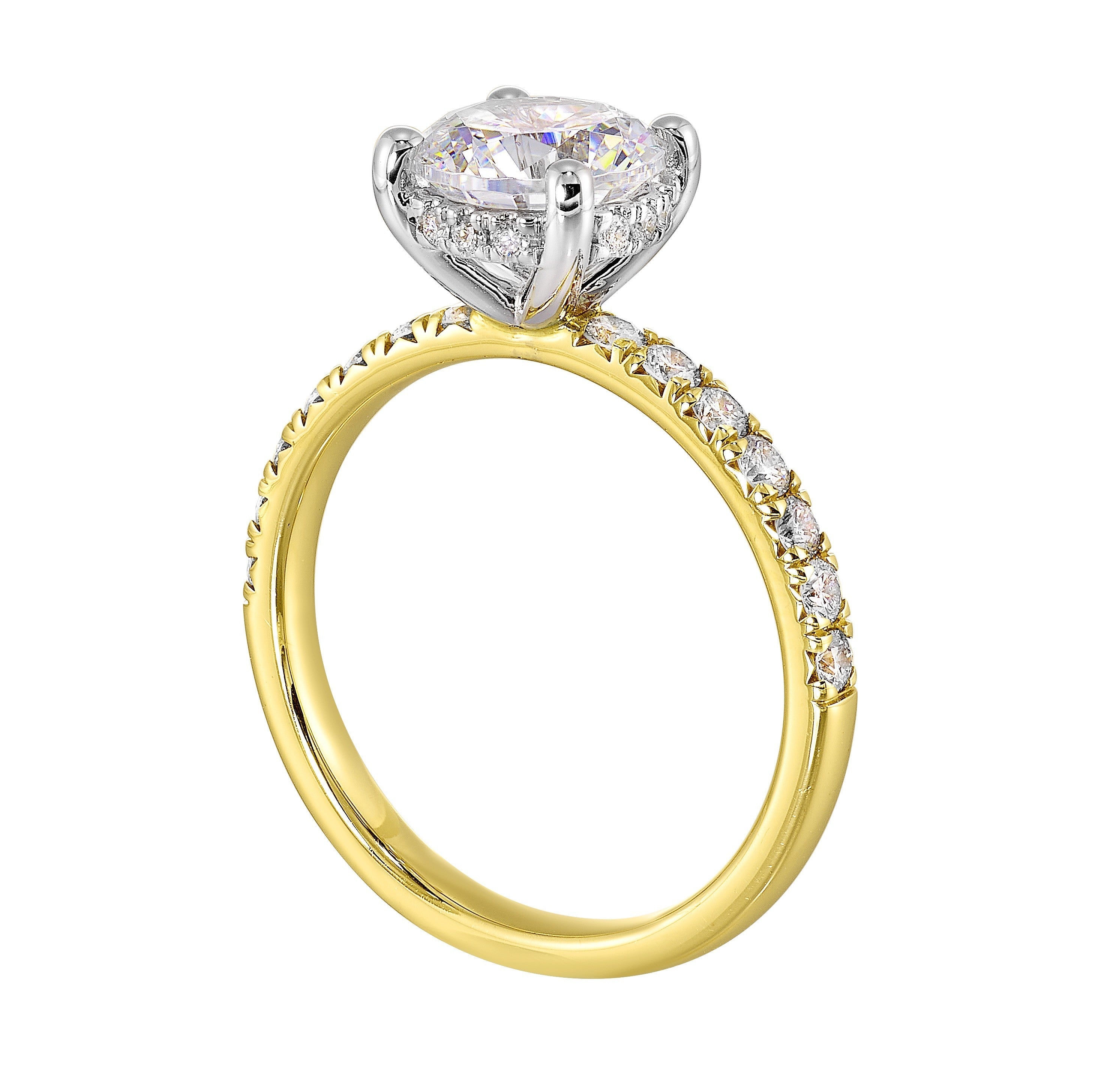 14Kt White Yellow Semi Mount 3/8Ctw For 1 1/2Ct Round Center