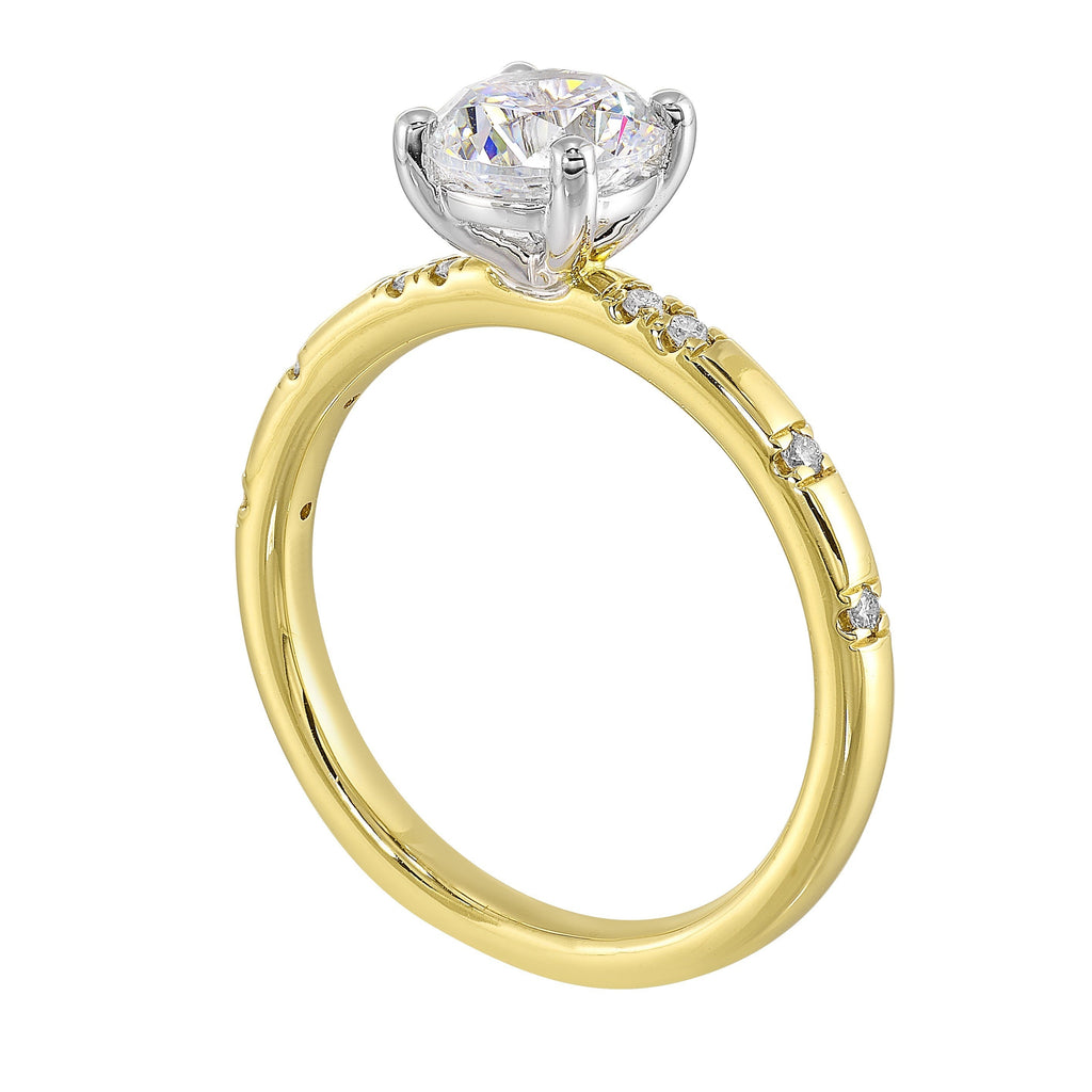14Kt White Yellow Semi Mount 1/12Ctw For 1Ct Round Center
