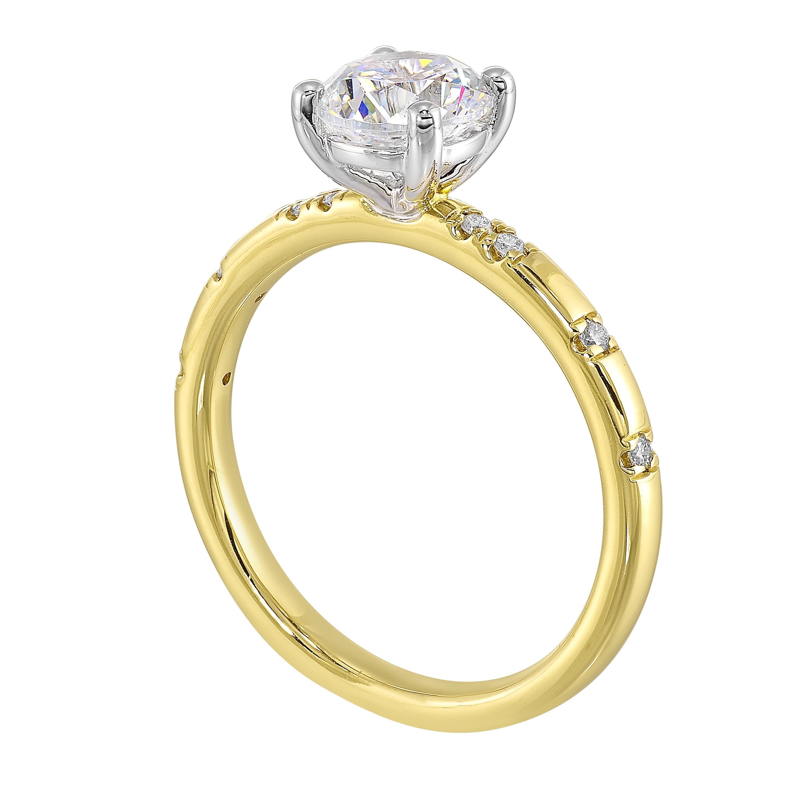 14Kt White Yellow Semi Mount 1/12Ctw For 1Ct Round Center