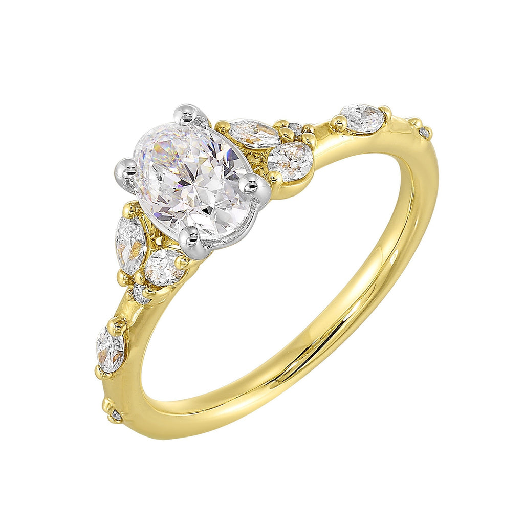 14Kt White Yellow Semi Mount 1/3Ctw For 1Ct Oval Center
