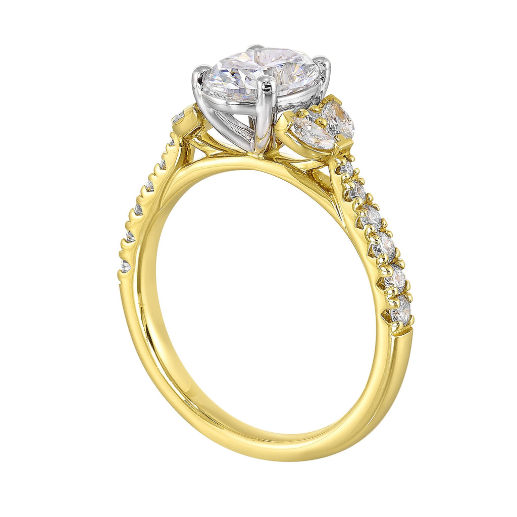 14Kt White Yellow Semi Mount 1/2Ctw For 1 1/2Ctw Oval Center