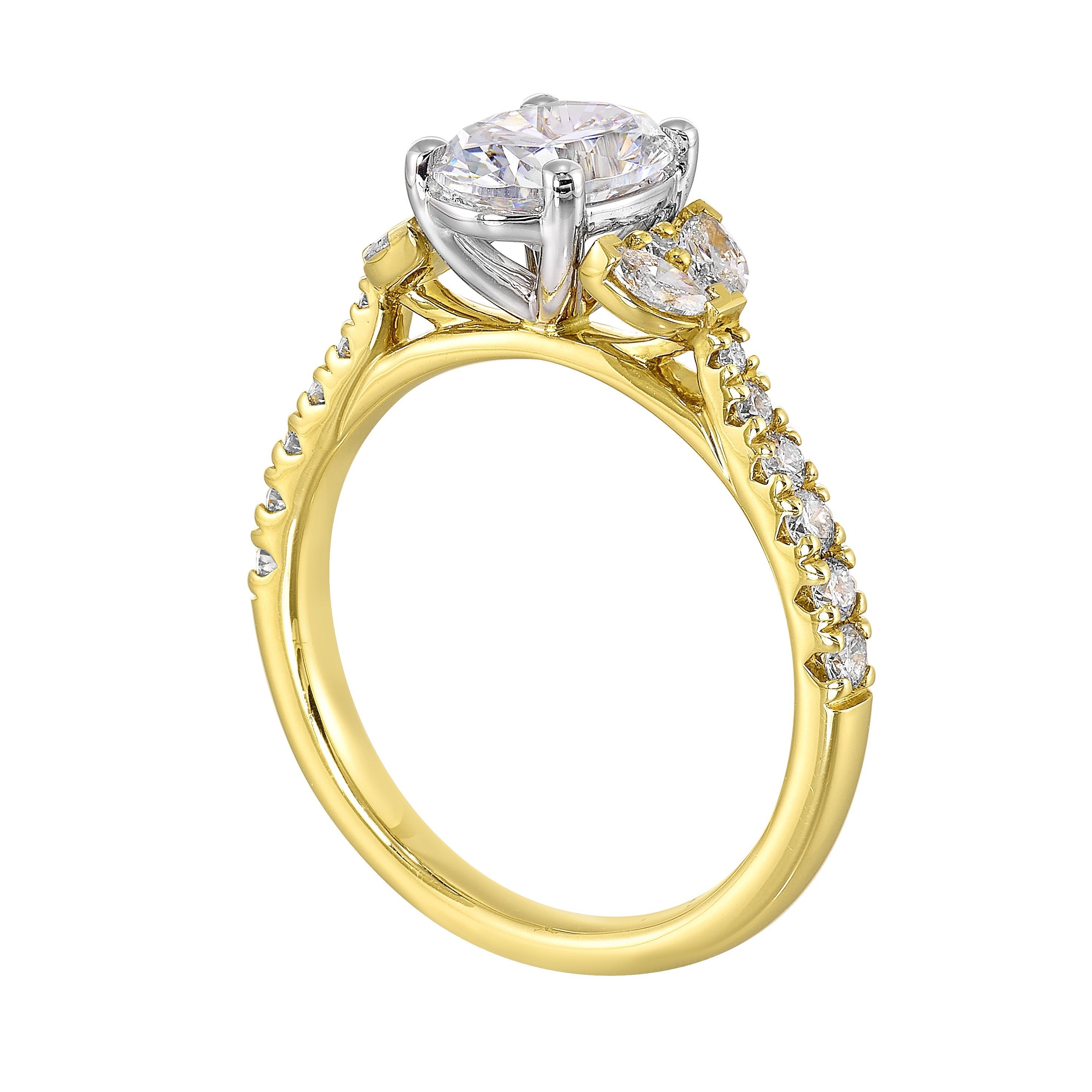 14Kt White Yellow Semi Mount 1/2Ctw For 1 1/2Ctw Oval Center