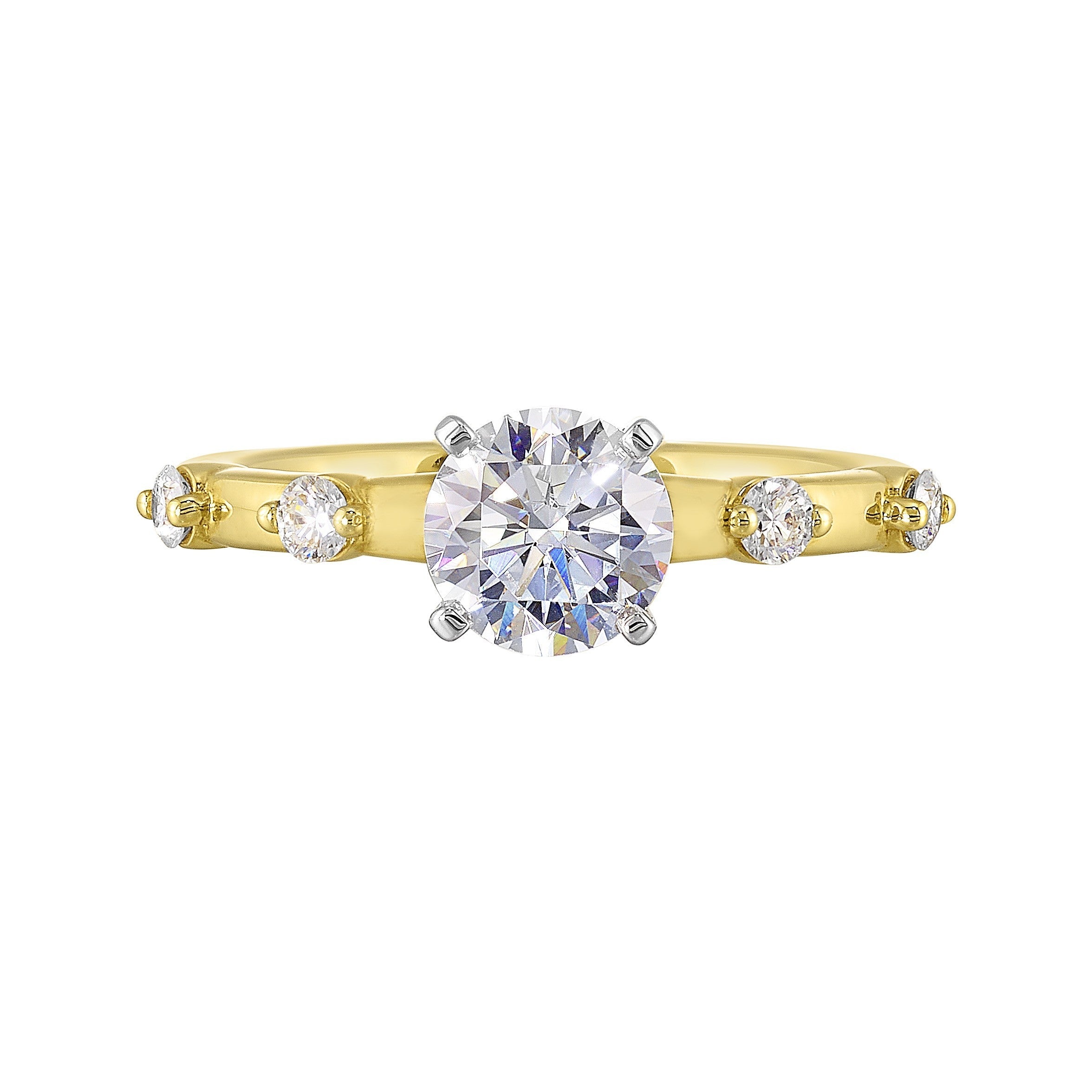 14Kt White Yellow Semi Mount 1/6Ctw For 1Ct Round Center