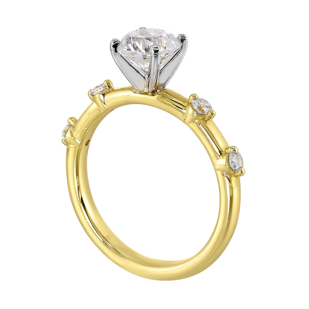 14Kt White Yellow Semi Mount 1/6Ctw For 1Ct Round Center