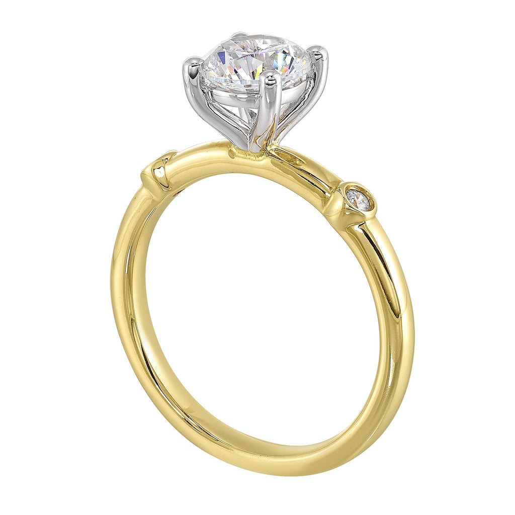 14Kt White Yellow Semi Mount 1/25Ctw For 1Ct Round Center