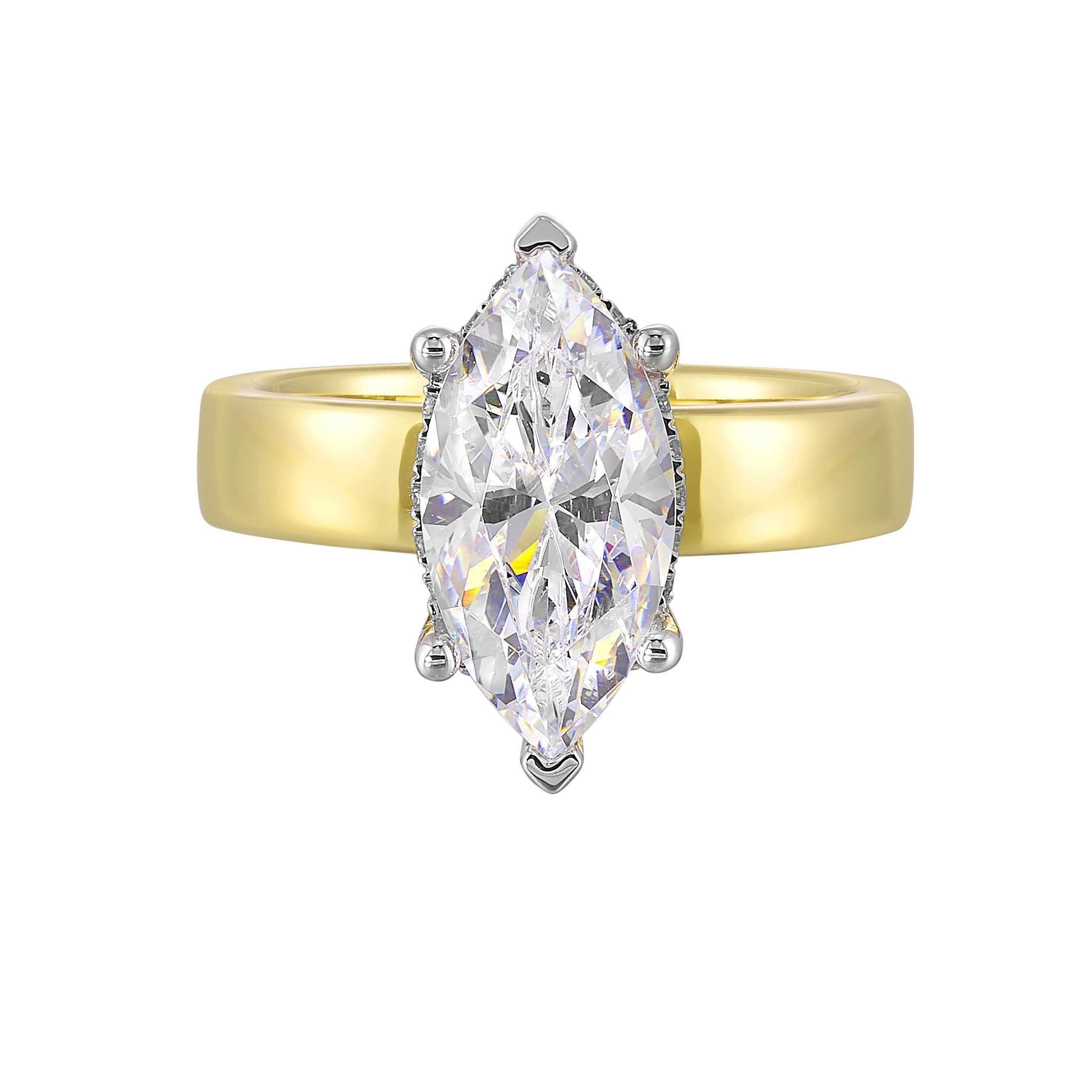 14Kt White Yellow Semi Mount 1/10Ctw For 2 1/2Ct Marquise Center