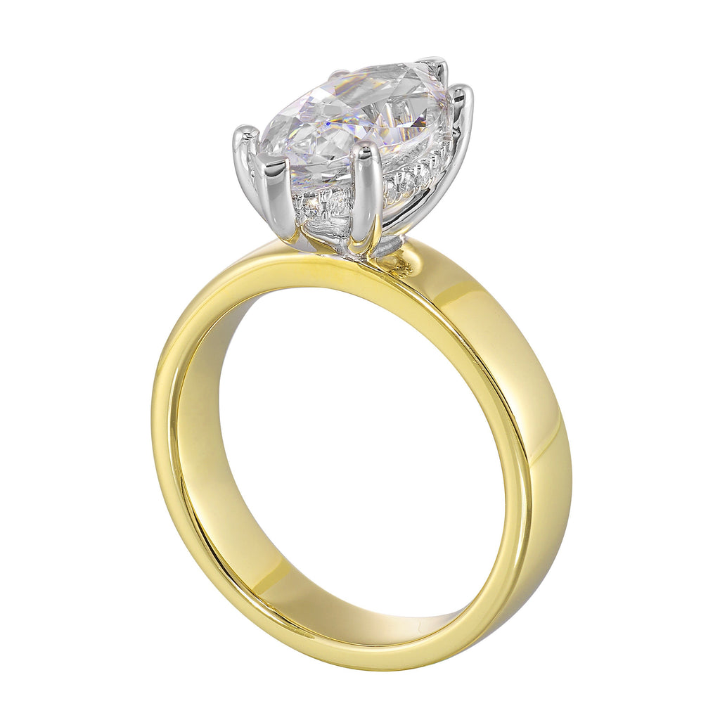 14Kt White Yellow Semi Mount 1/10Ctw For 2 1/2Ct Marquise Center