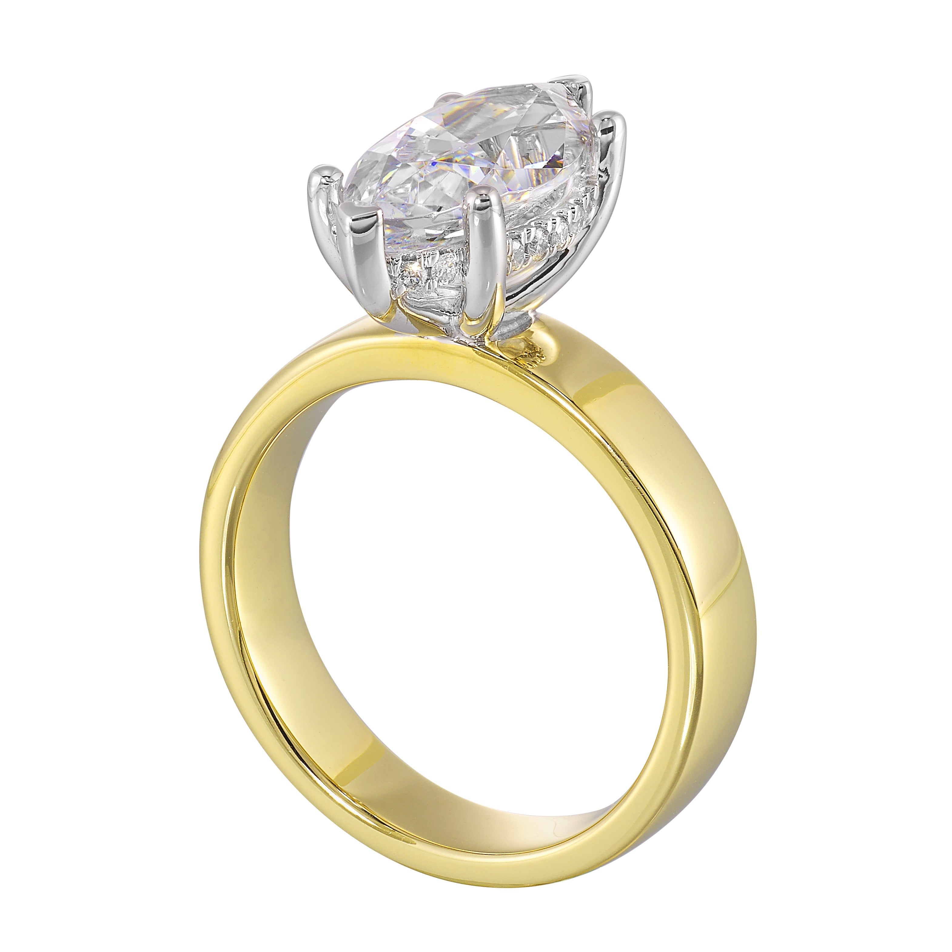 14Kt White Yellow Semi Mount 1/10Ctw For 2 1/2Ct Marquise Center