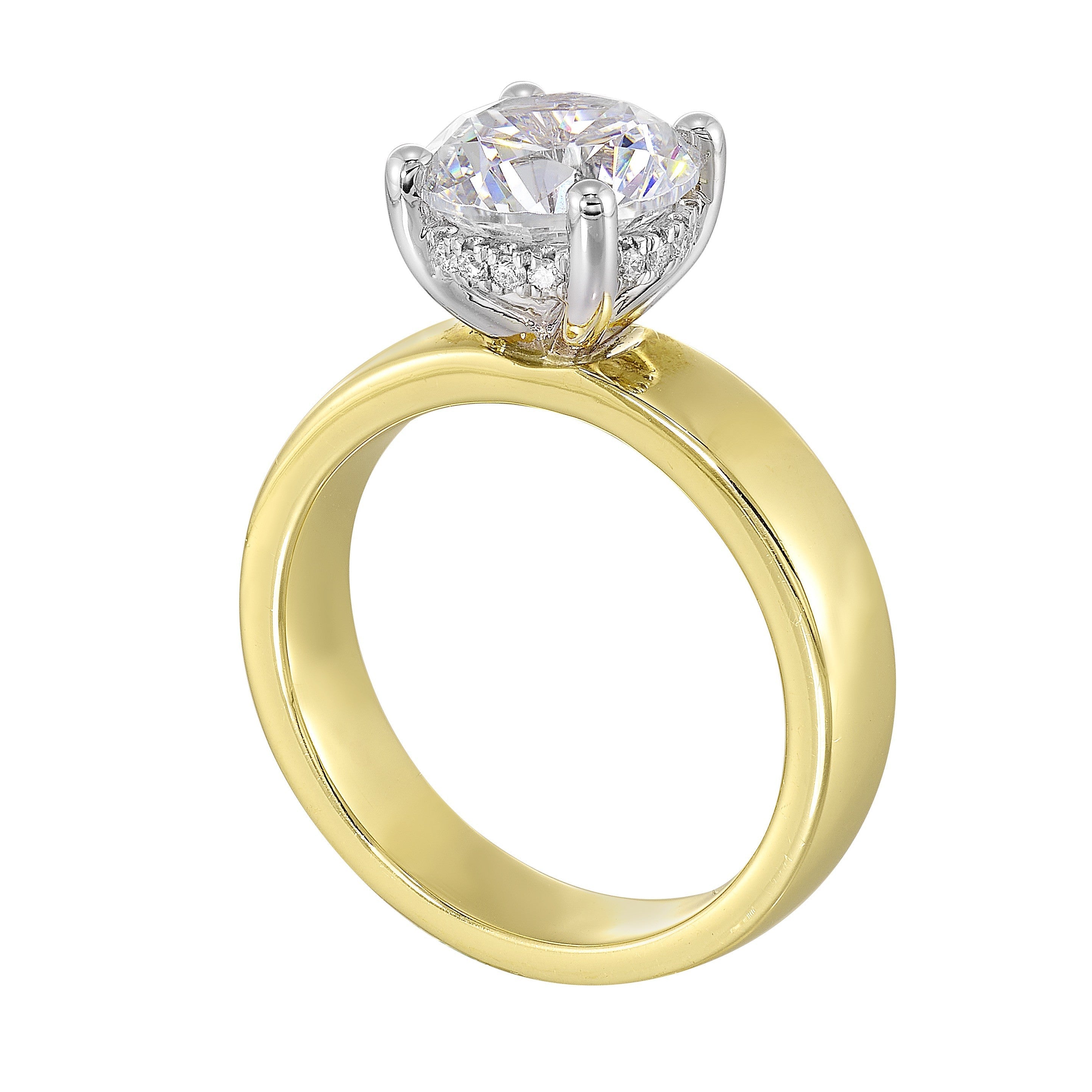 14Kt White Yellow Semi Mount 1/10Ctw For 2Ct Round Center