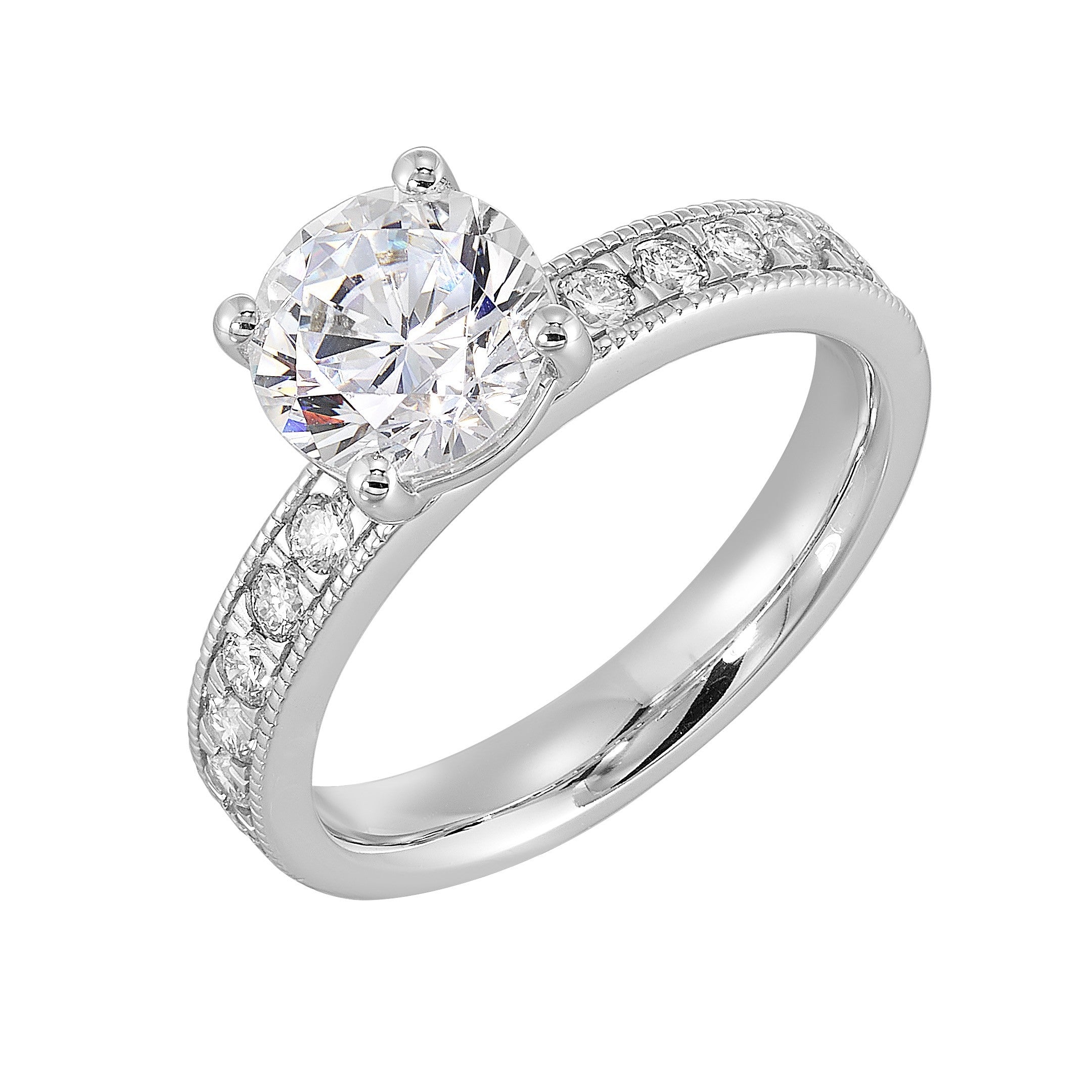 14Kt White Semi Mount 3/8Ctw For 1 1/2Ct Round Center