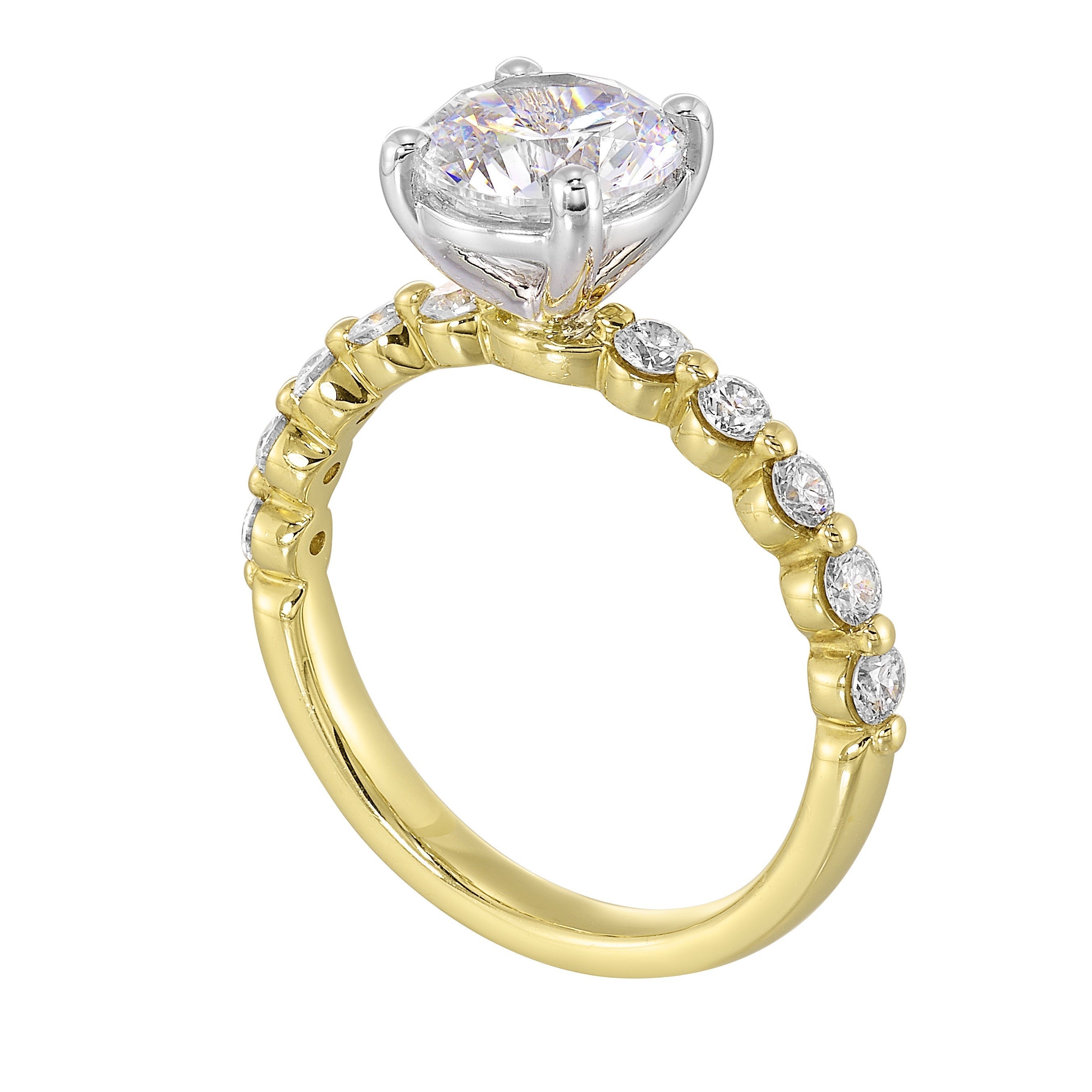 14Kt White Yellow Semi Mount 3/8Ctw For 1 1/2Ct Round Center