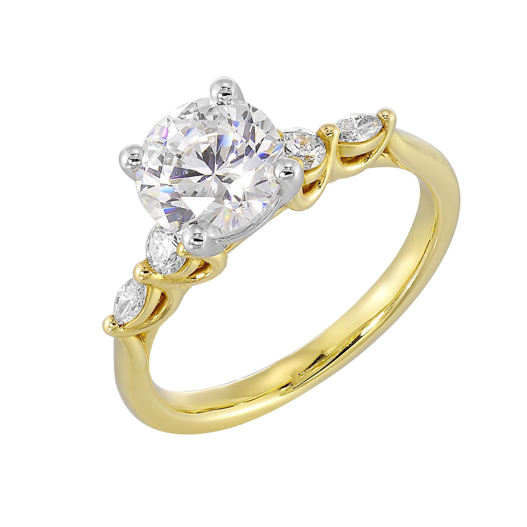 14Kt White Yellow Semi Mount 1/5Ctw For 1 1/2Ct Round Center