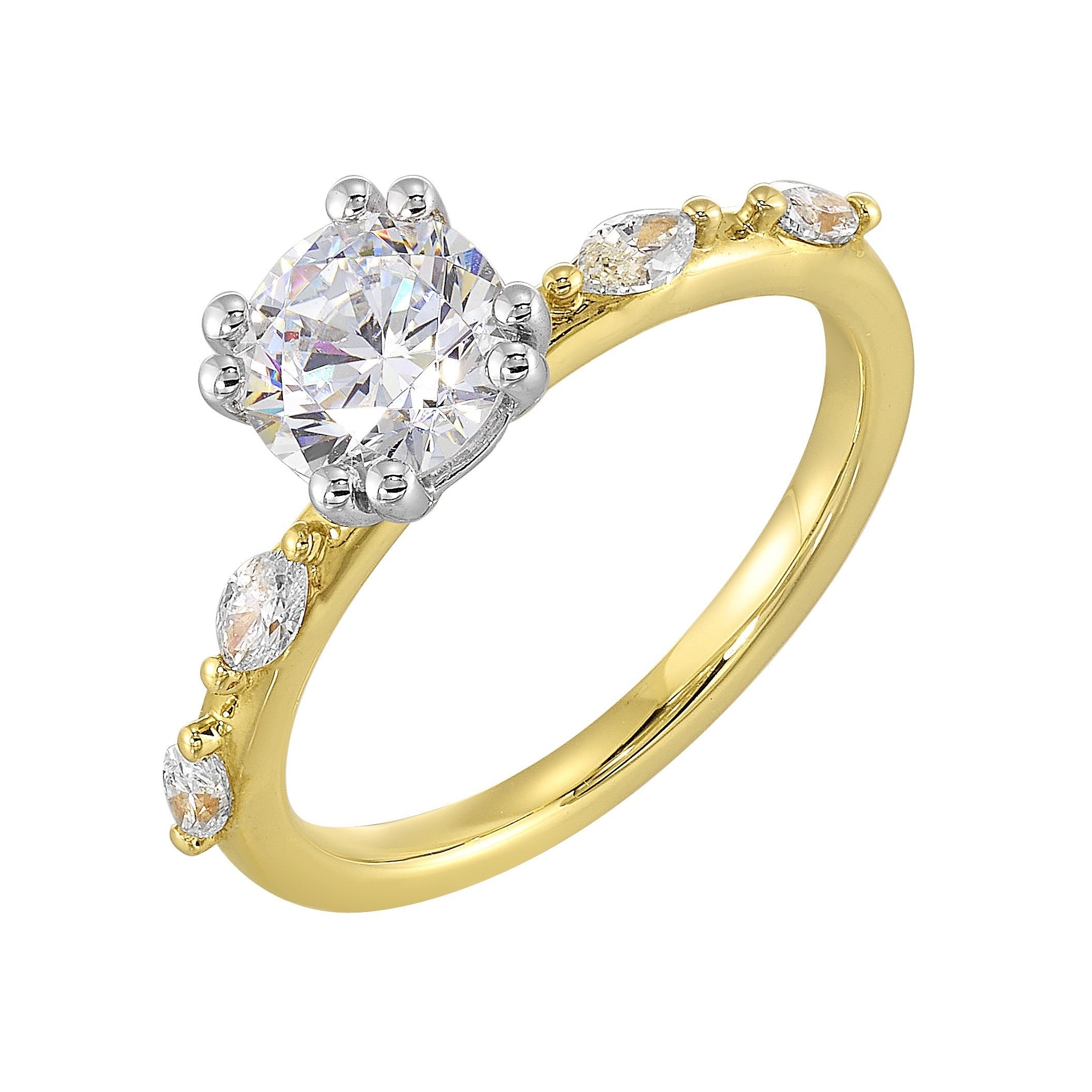 14Kt White Yellow Semi Mount 1/4Ctw For 1Ct Round Center