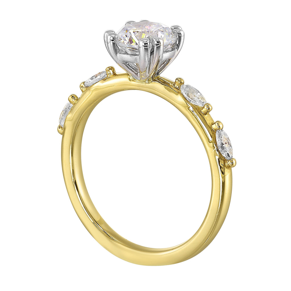 14Kt White Yellow Semi Mount 1/4Ctw For 1Ct Round Center